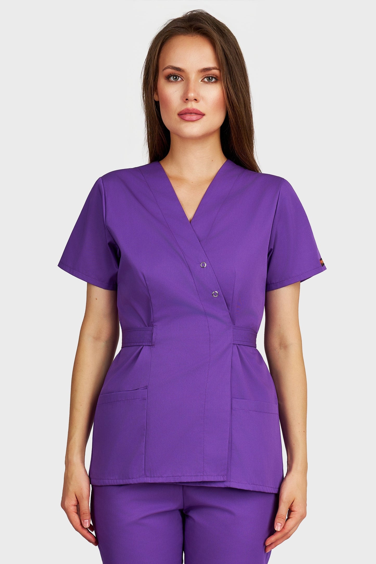 Bluza medicala femei Kimono mov - vedere din fata - AKITEX