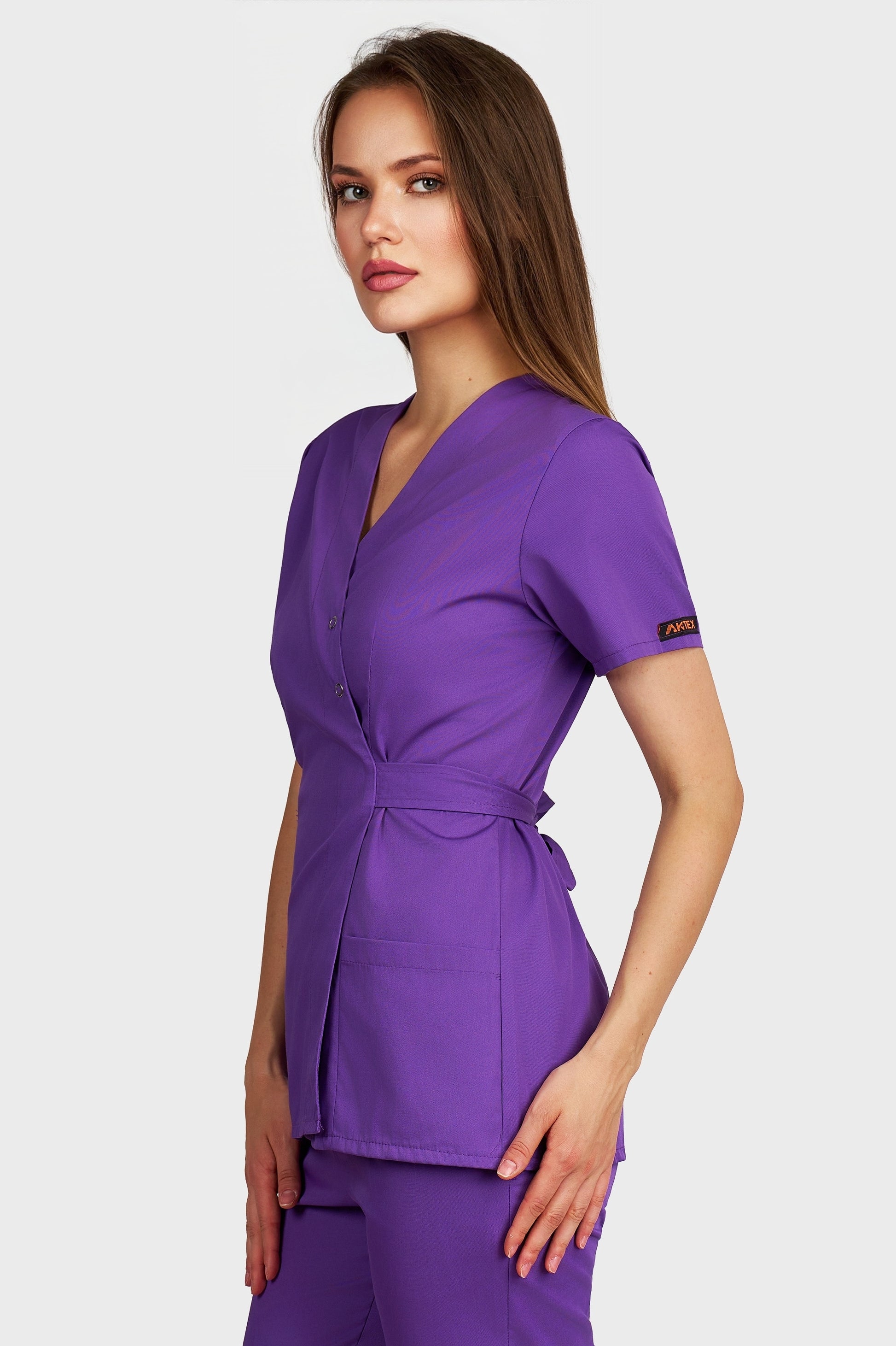 Bluza medicala femei Kimono mov - vedere laterala - AKITEX