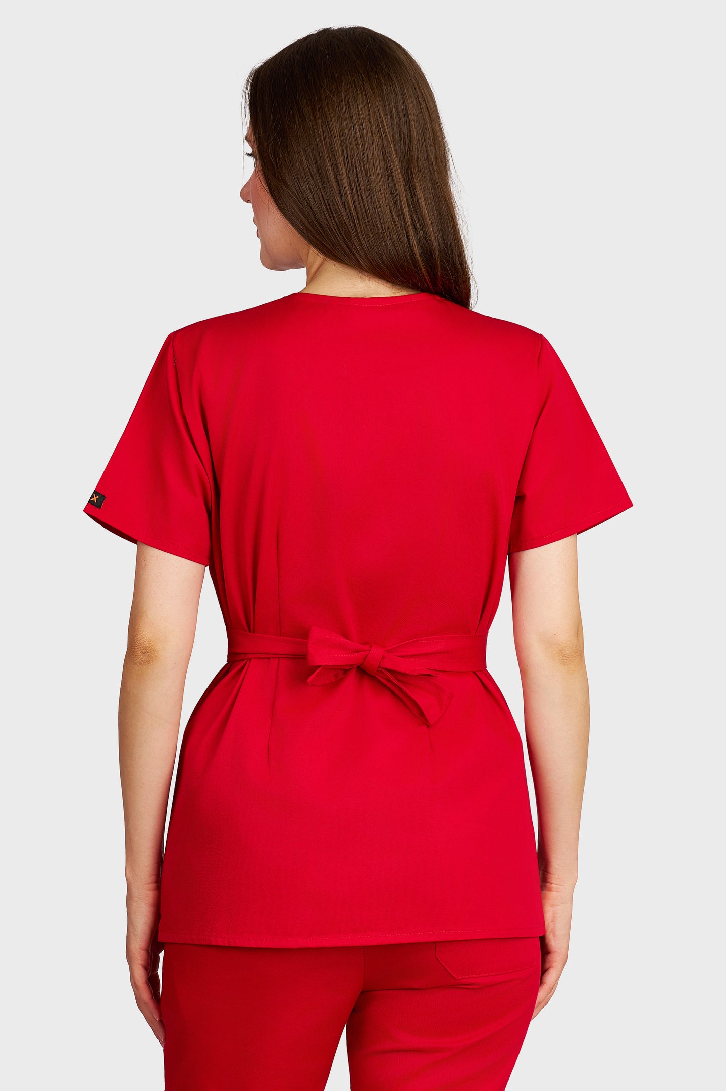 Bluza medicala femei Kimono rosu - vedere din spate - AKITEX