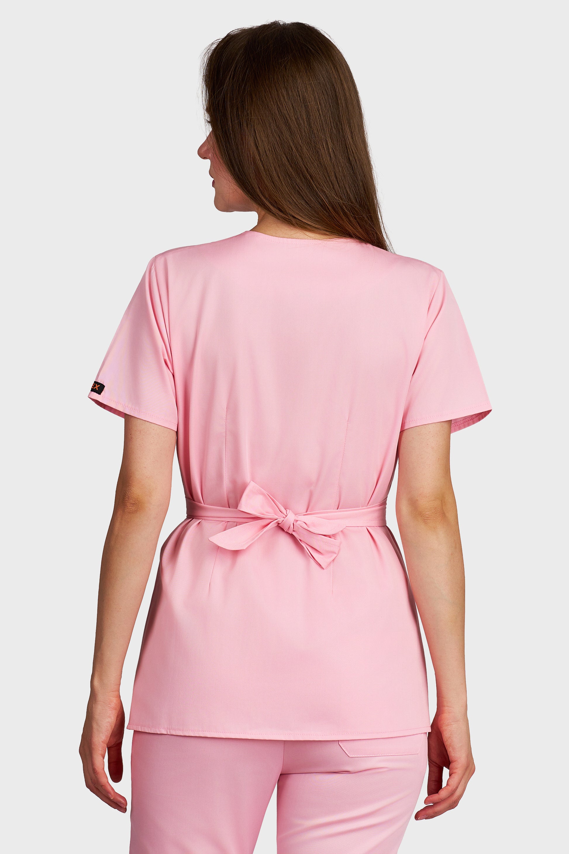 Bluza medicala femei Kimono roz - vedere din spate - AKITEX