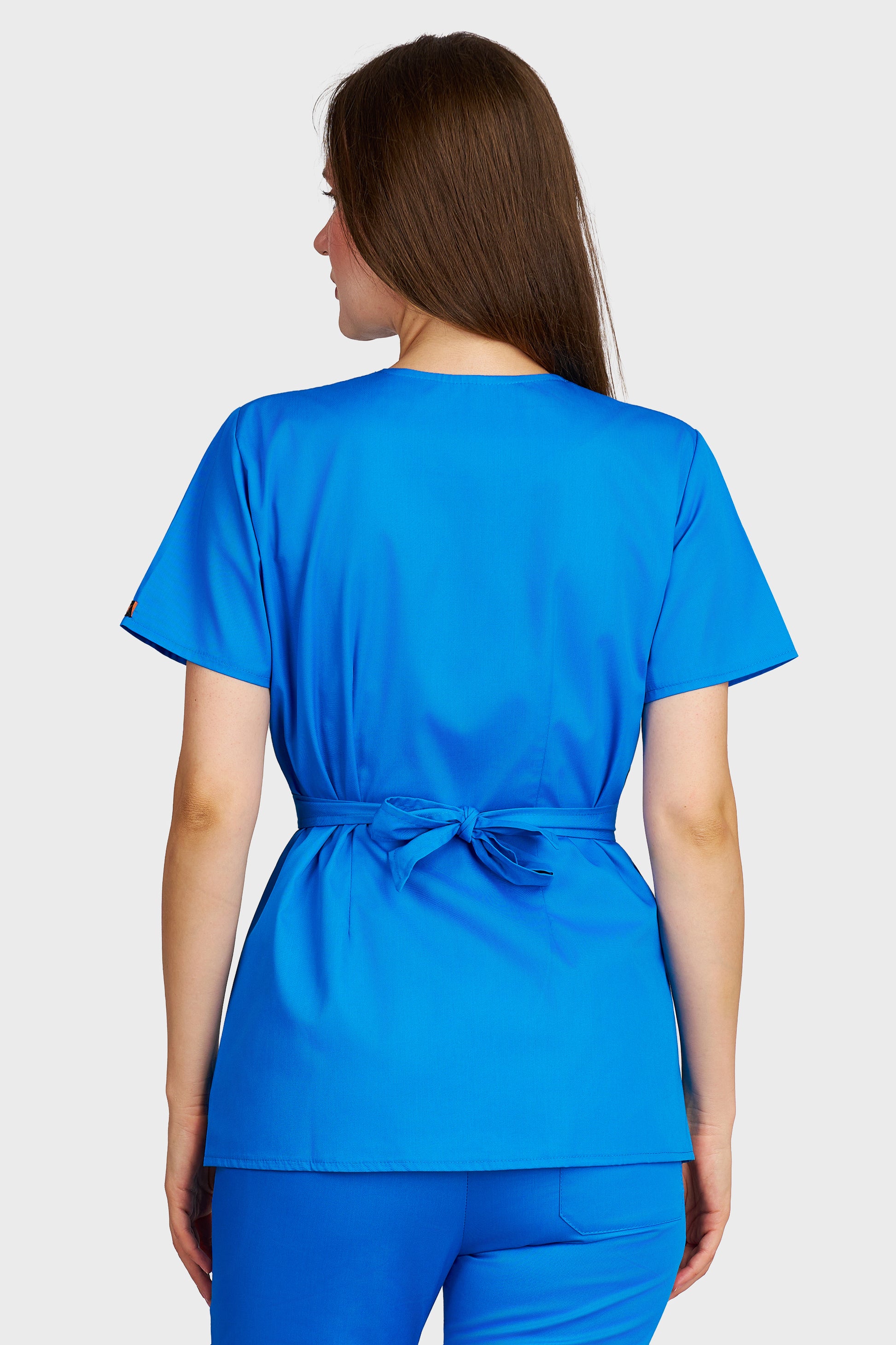 Bluza medicala femei Kimono turcoaz - vedere din spate - AKITEX