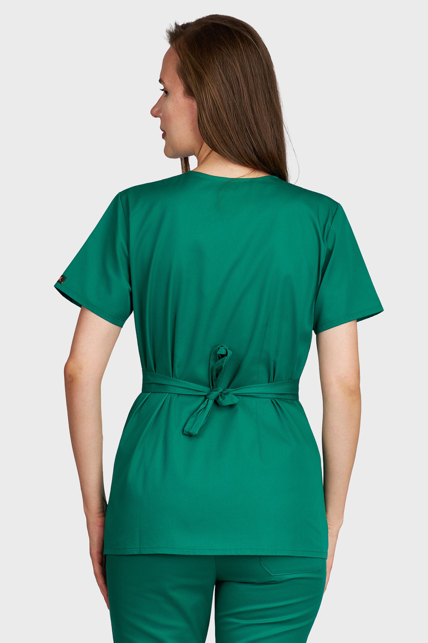 Bluza medicala femei Kimono verde - vedere din spate - AKITEX