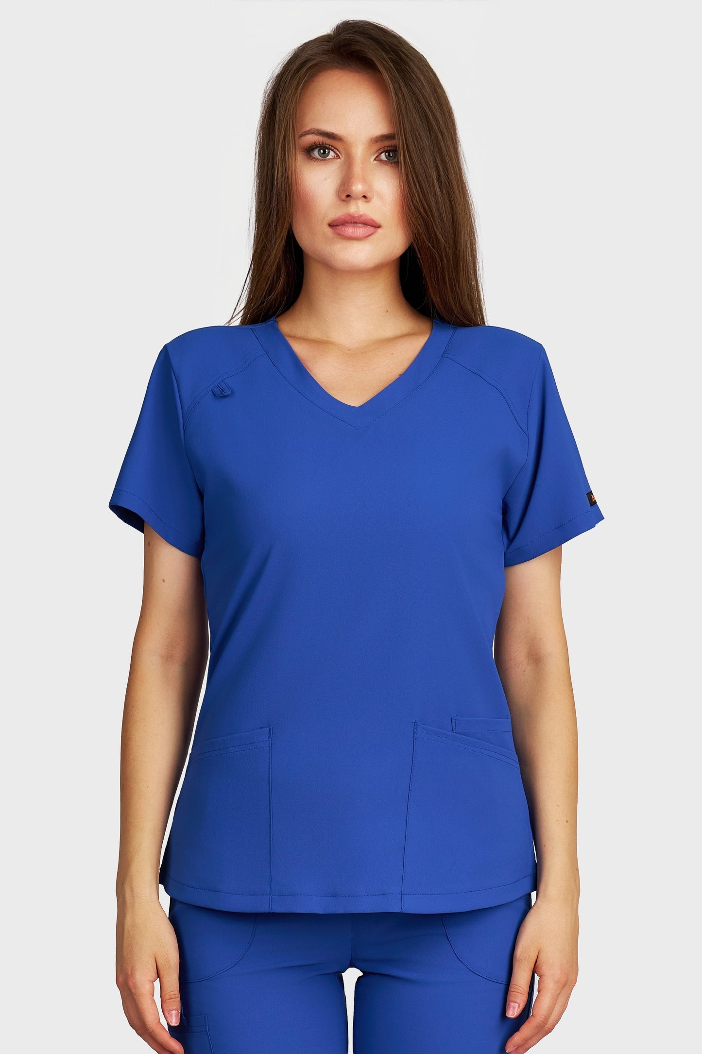 Bluza medicala femei Tosca albastru royal stretch - vedere din fata - AKITEX