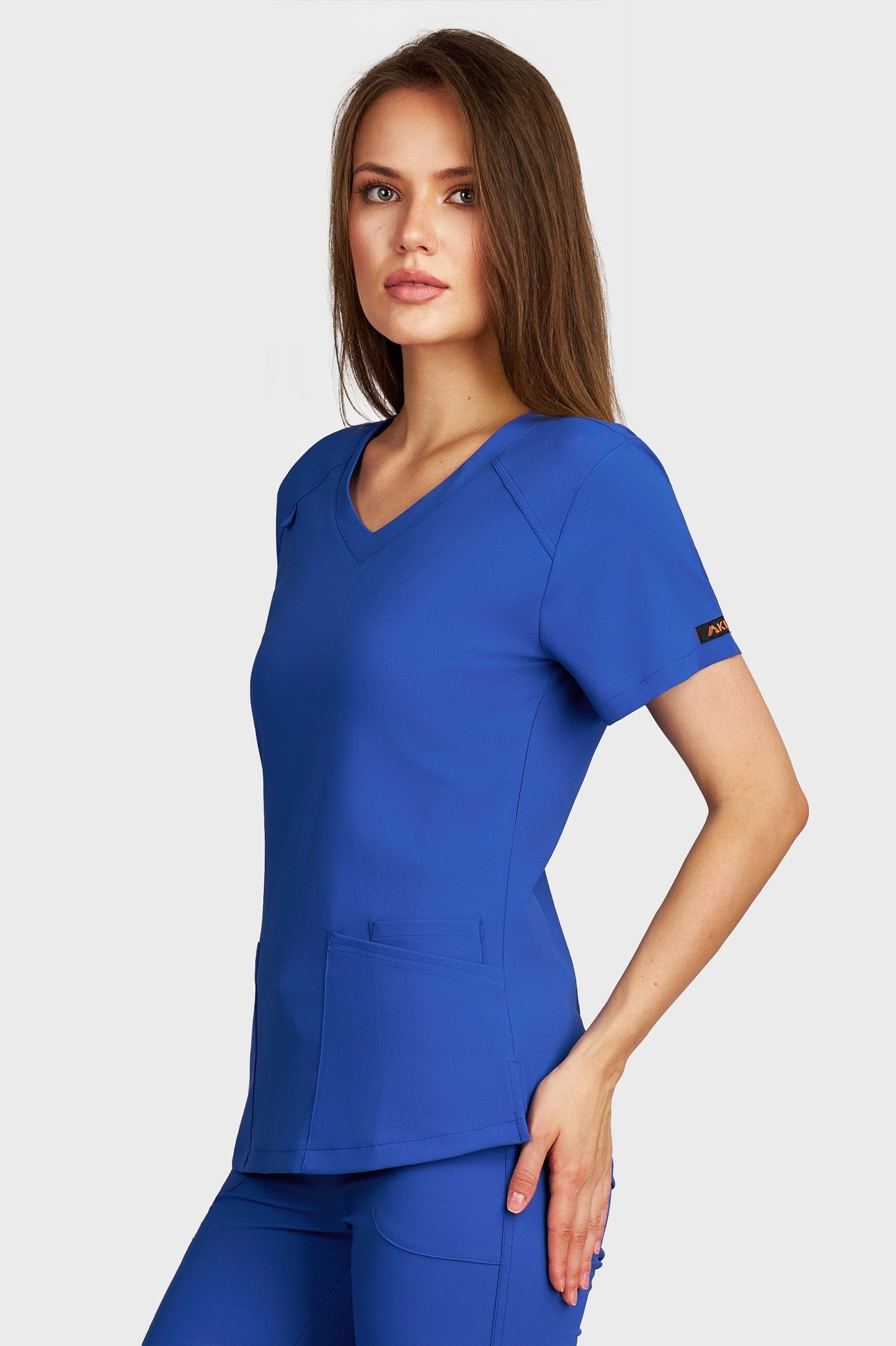 Bluza medicala femei Tosca albastru royal stretch - vedere laterala - AKITEX