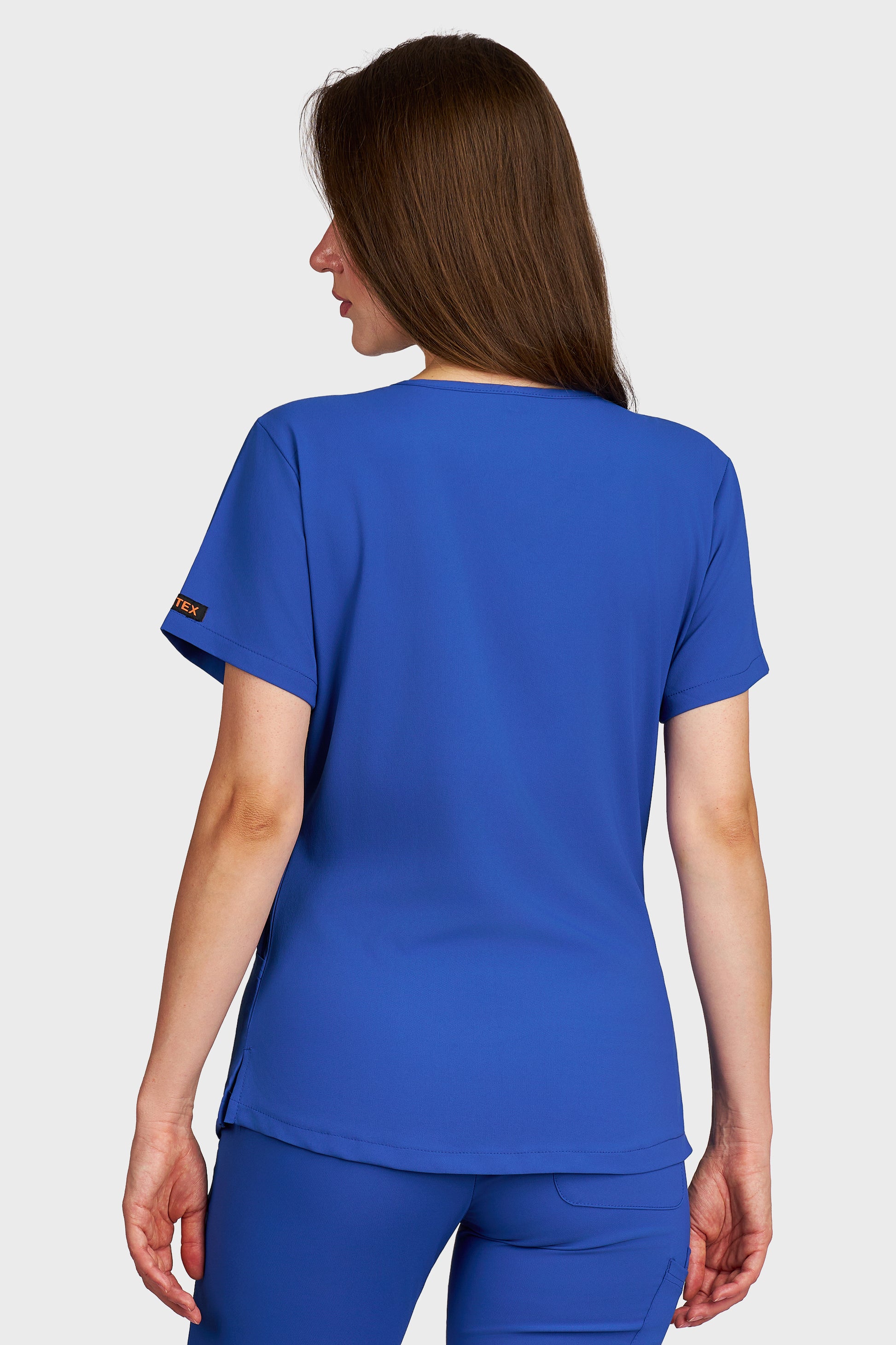 Bluza medicala femei Tosca albastru royal stretch - vedere din spate - AKITEX