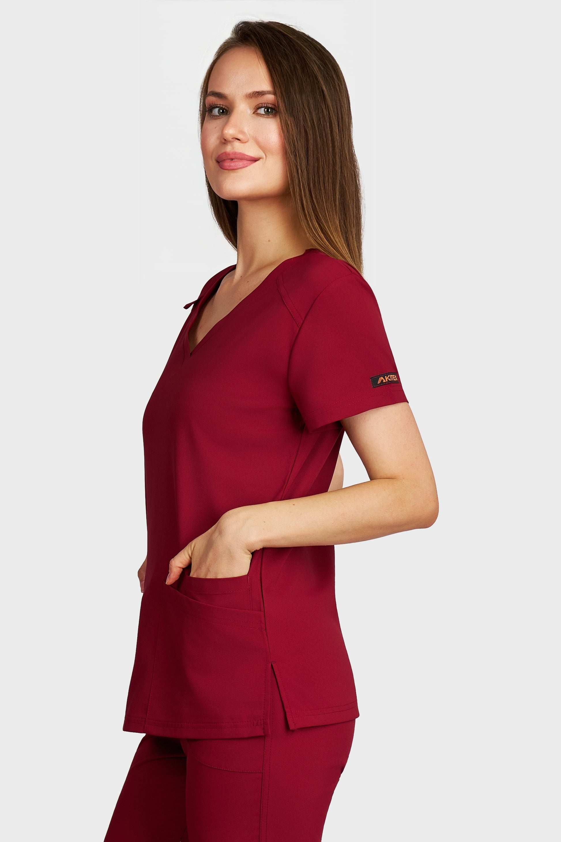 Bluza medicala femei Tosca bordo stretch - vedere laterala - AKITEX
