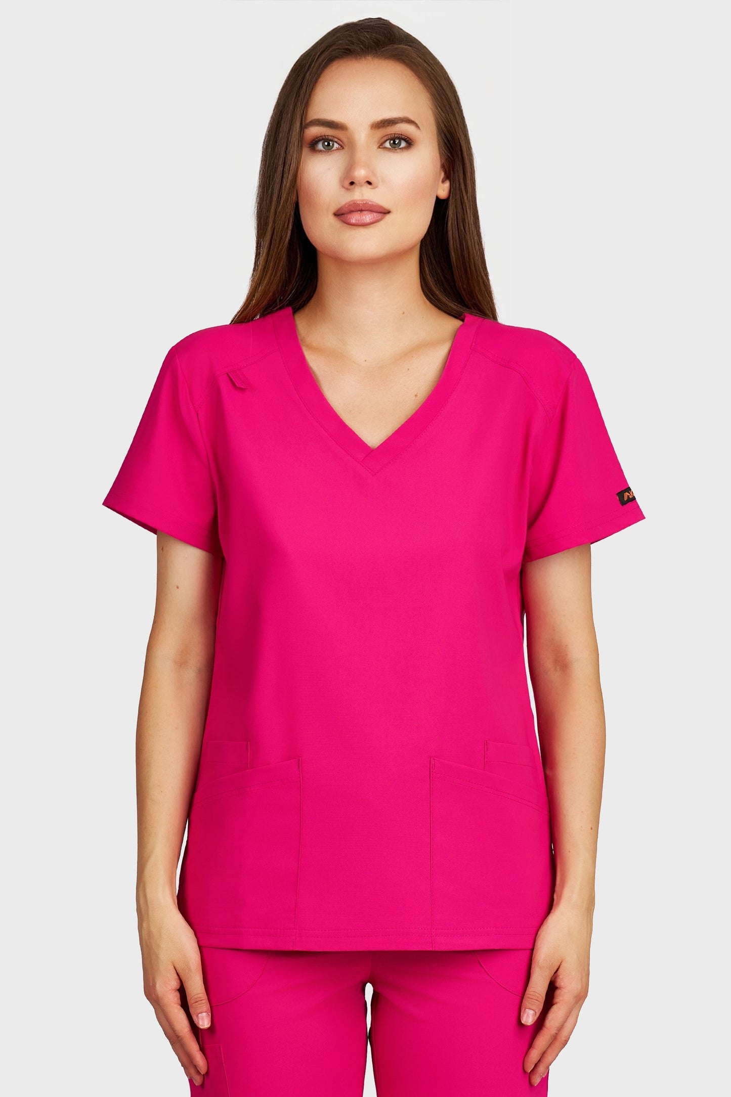 Bluza medicala femei Tosca fucsia stretch - vedere din fata - AKITEX