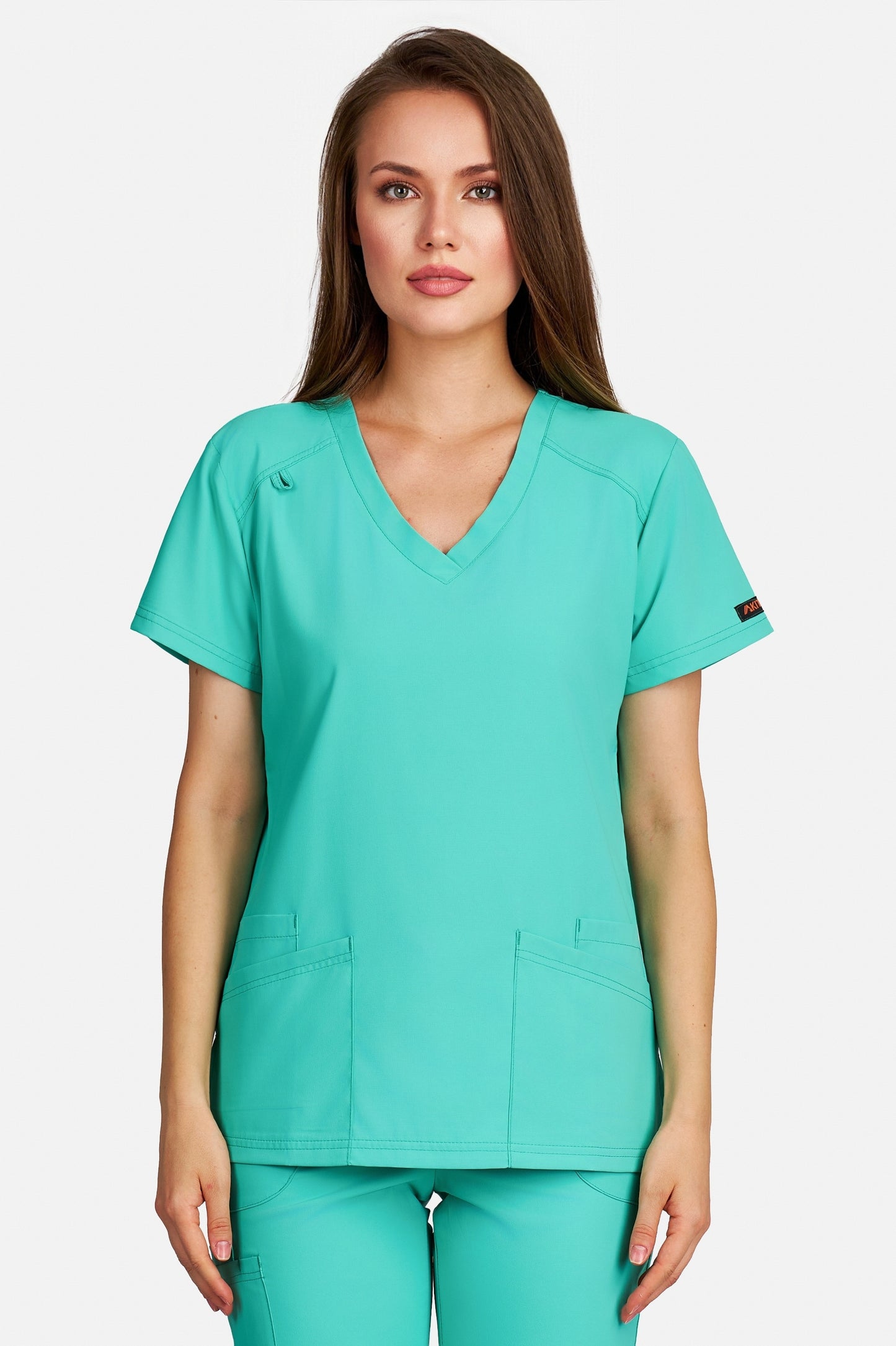 Bluza medicala femei Tosca menta stretch - vedere din fata - AKITEX