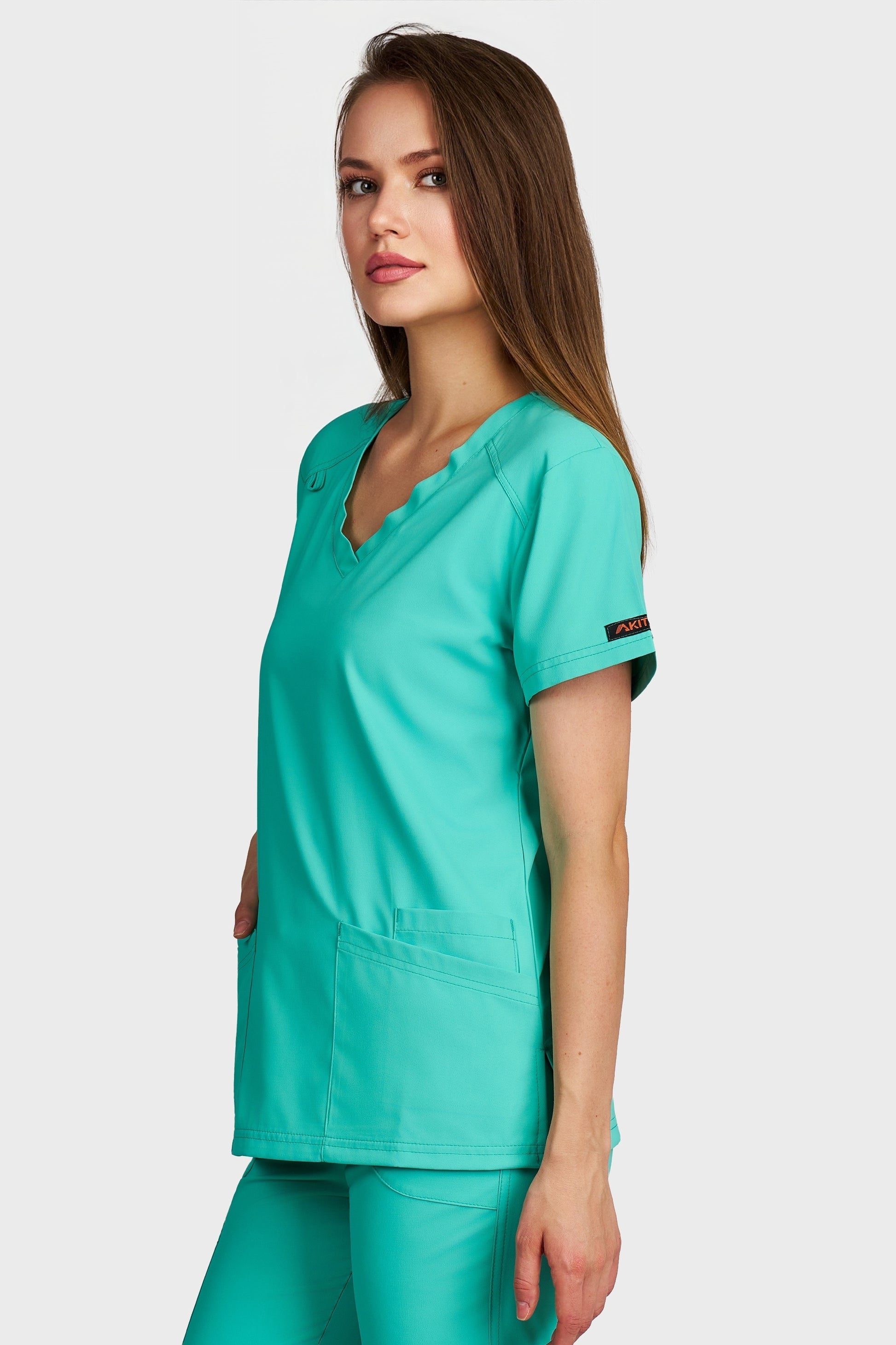Bluza medicala femei Tosca menta stretch - vedere laterala - AKITEX