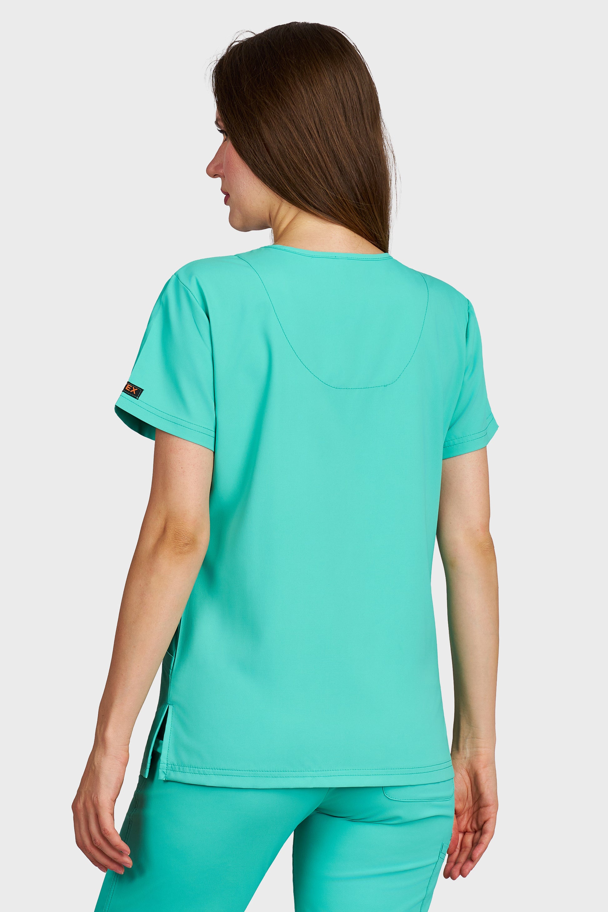 Bluza medicala femei Tosca menta stretch - vedere din spate - AKITEX