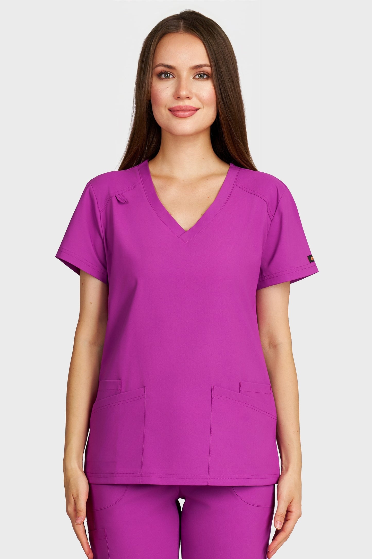 Bluza medicala femei Tosca mov stretch - vedere din fata - AKITEX