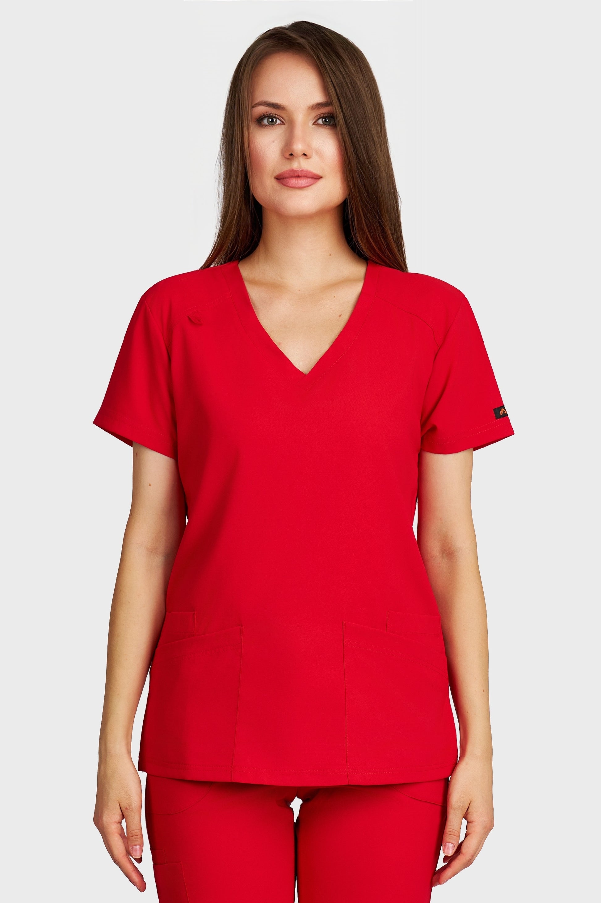Bluza medicala femei Tosca rosu stretch - vedere din fata - AKITEX