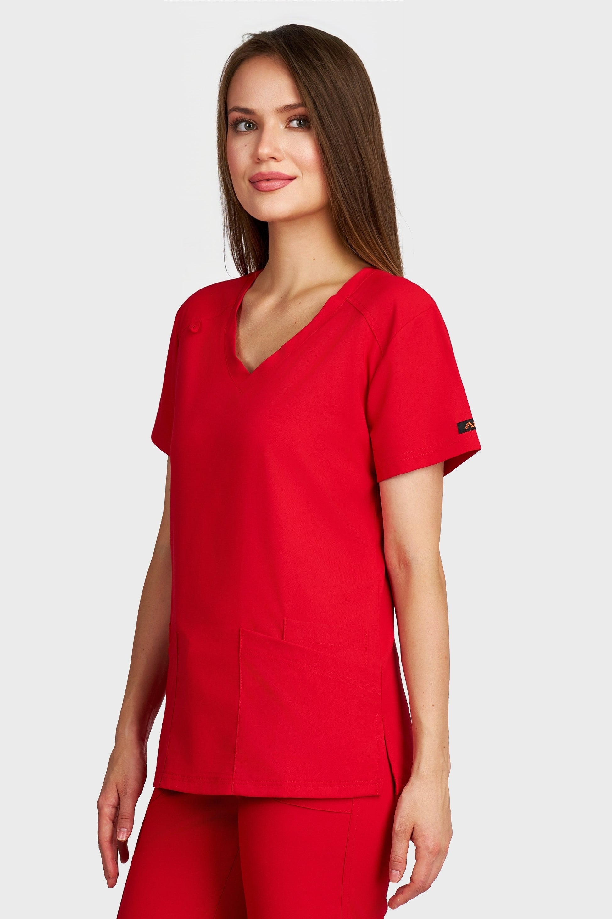 Bluza medicala femei Tosca rosu stretch - vedere laterala - AKITEX