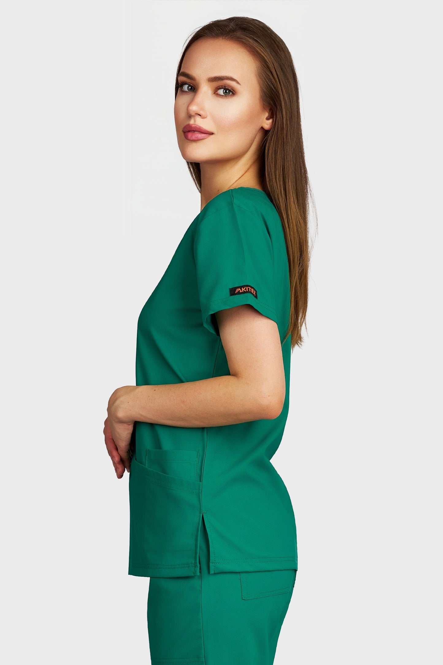 Bluza medicala femei Tosca verde stretch - vedere laterala - AKITEX