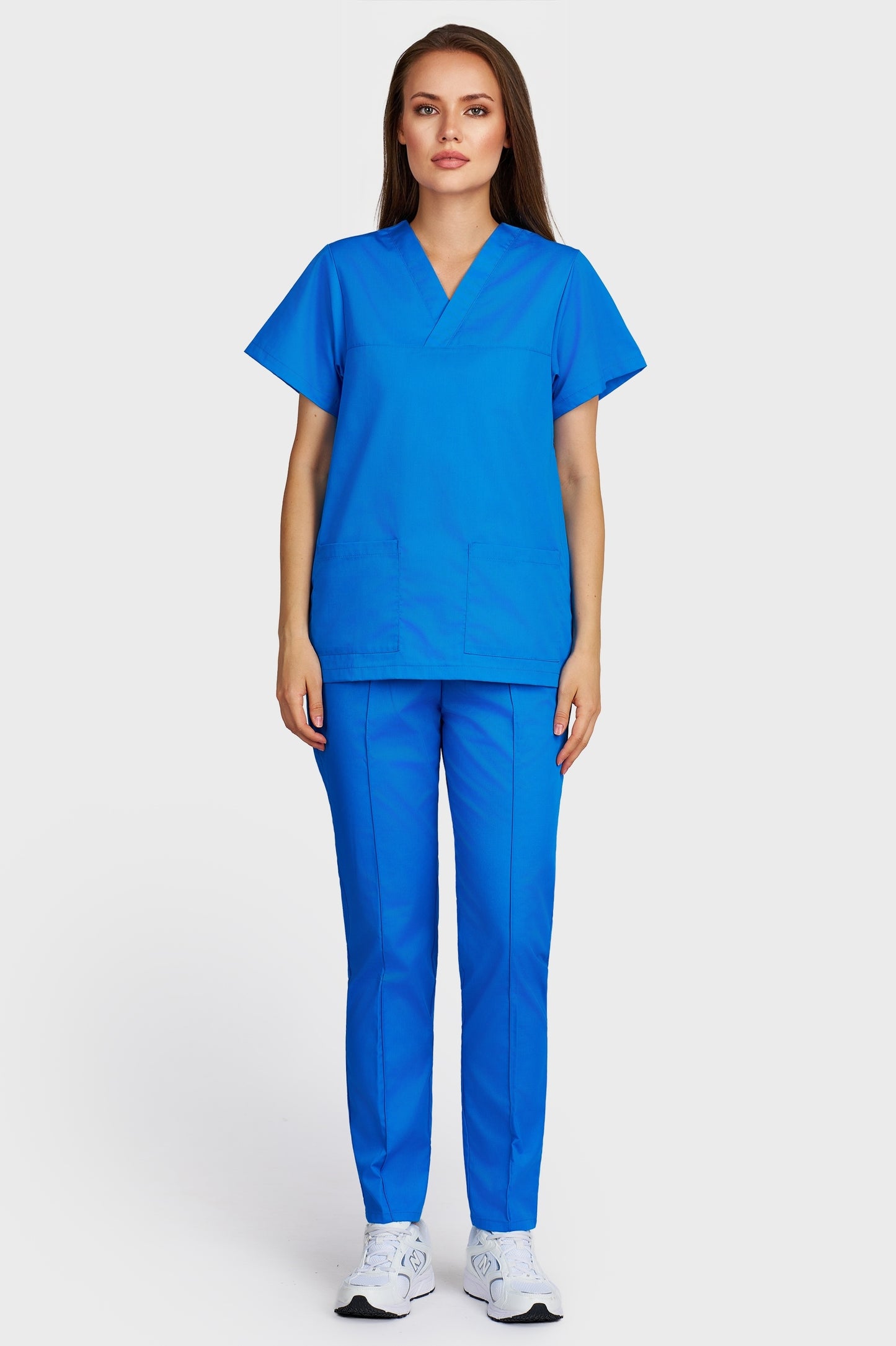 Costum medical femei turquoise - bluza medicala Frieda si pantaloni Alisa, vedere din fata - AKITEX