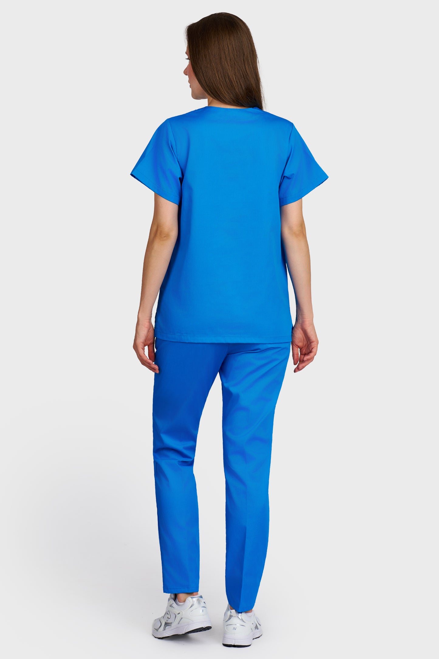 Costum medical femei turquoise - bluza medicala Frieda si pantaloni Alisa, vedere din spate - AKITEX