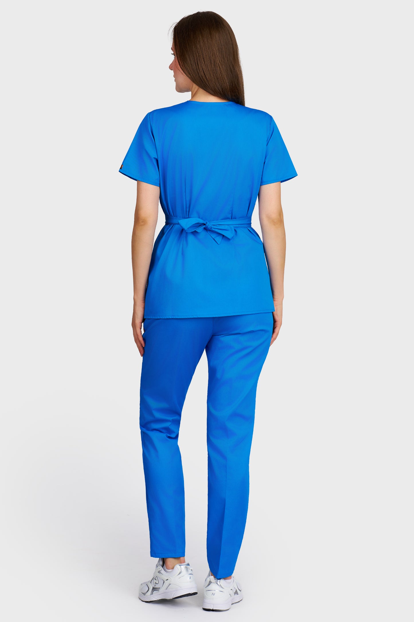 Costum medical femei turquoise - bluza medicala Kimono si pantaloni Alisa, vedere din spate - AKITEX