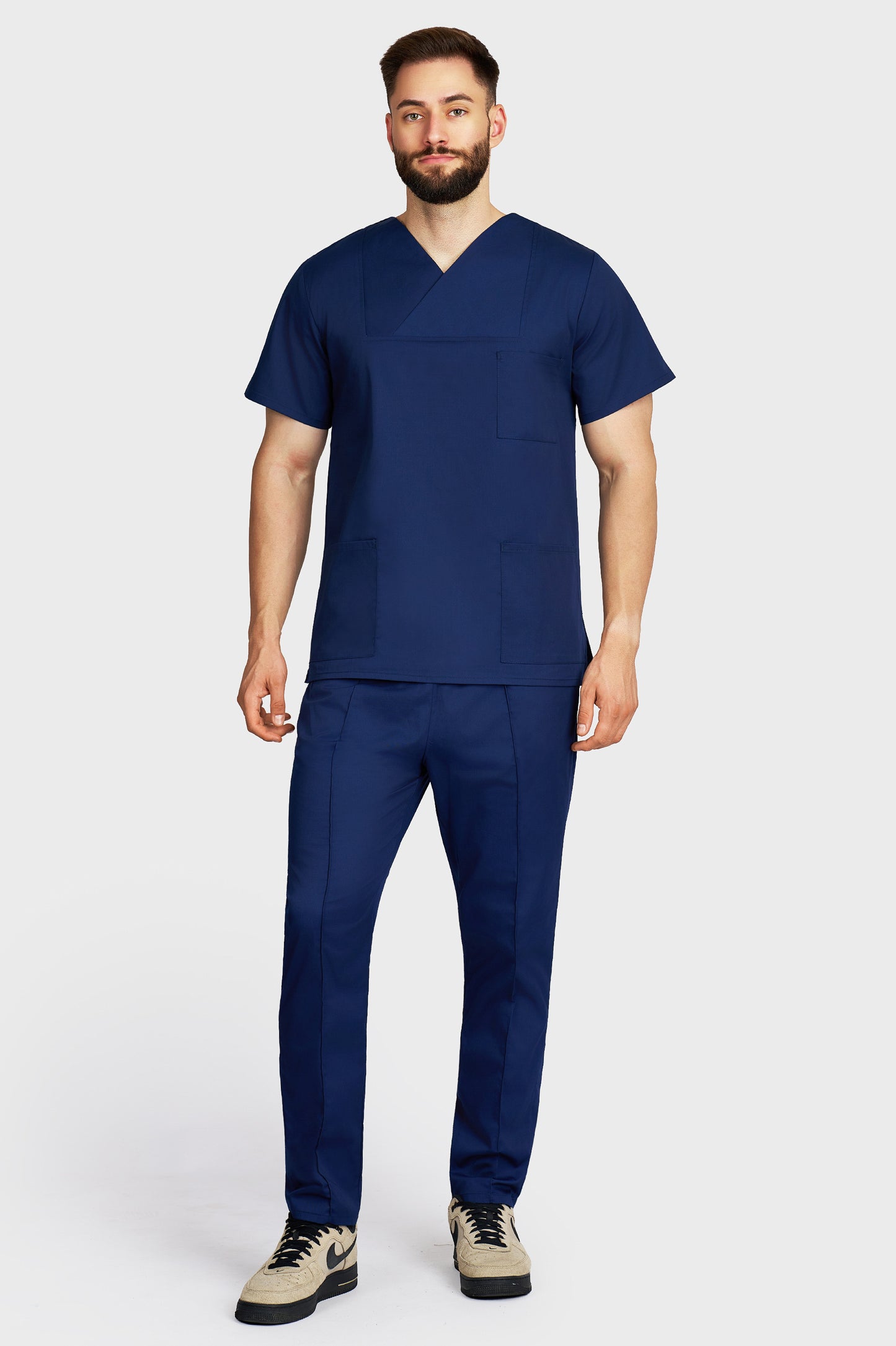 Costum medical barbati navy - bluza medicala Victoria si pantaloni Alisa, vedere din fata - AKITEX