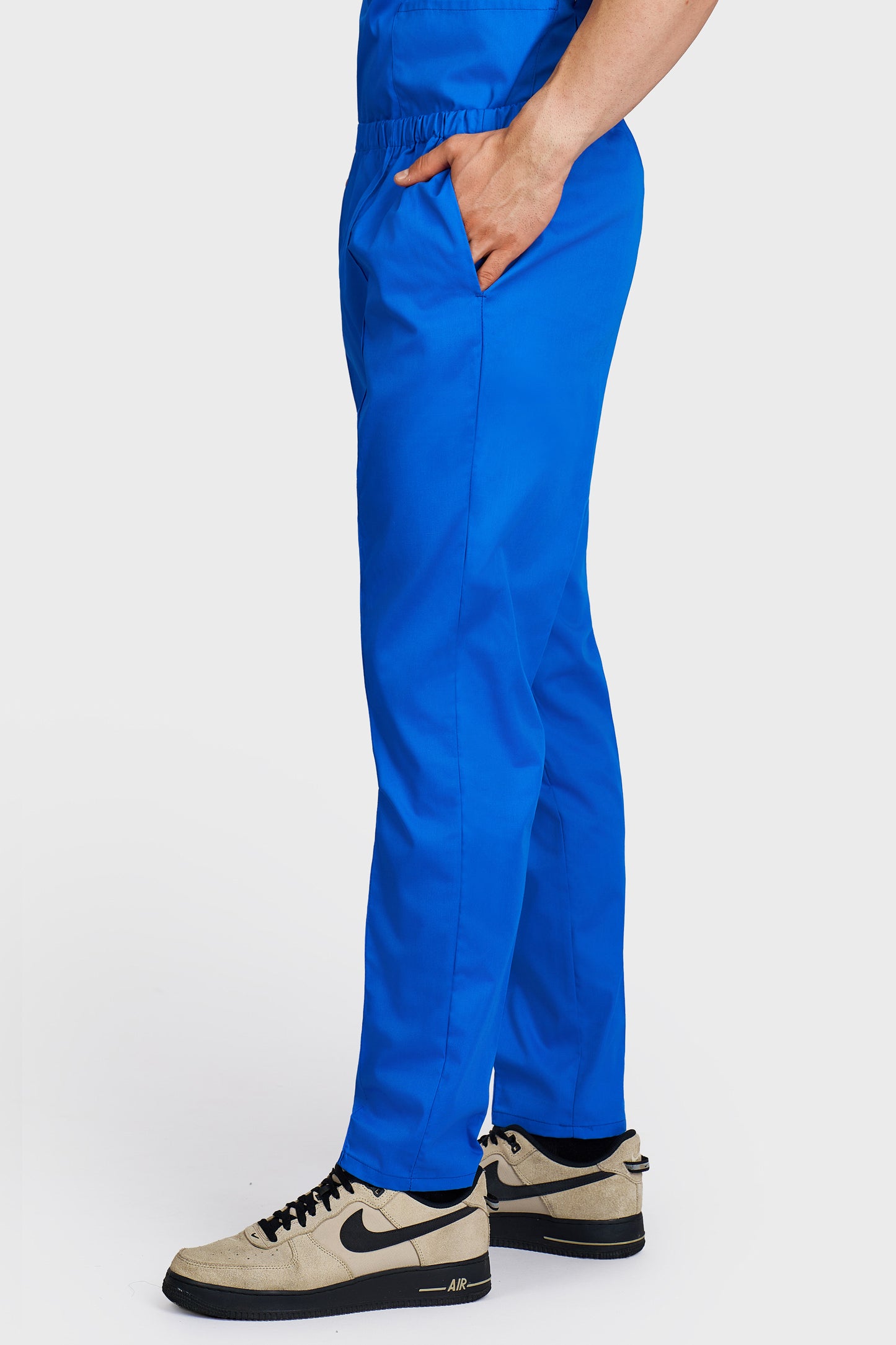 Pantaloni medicali barbati Alisa albastru royal - vedere laterala - AKITEX