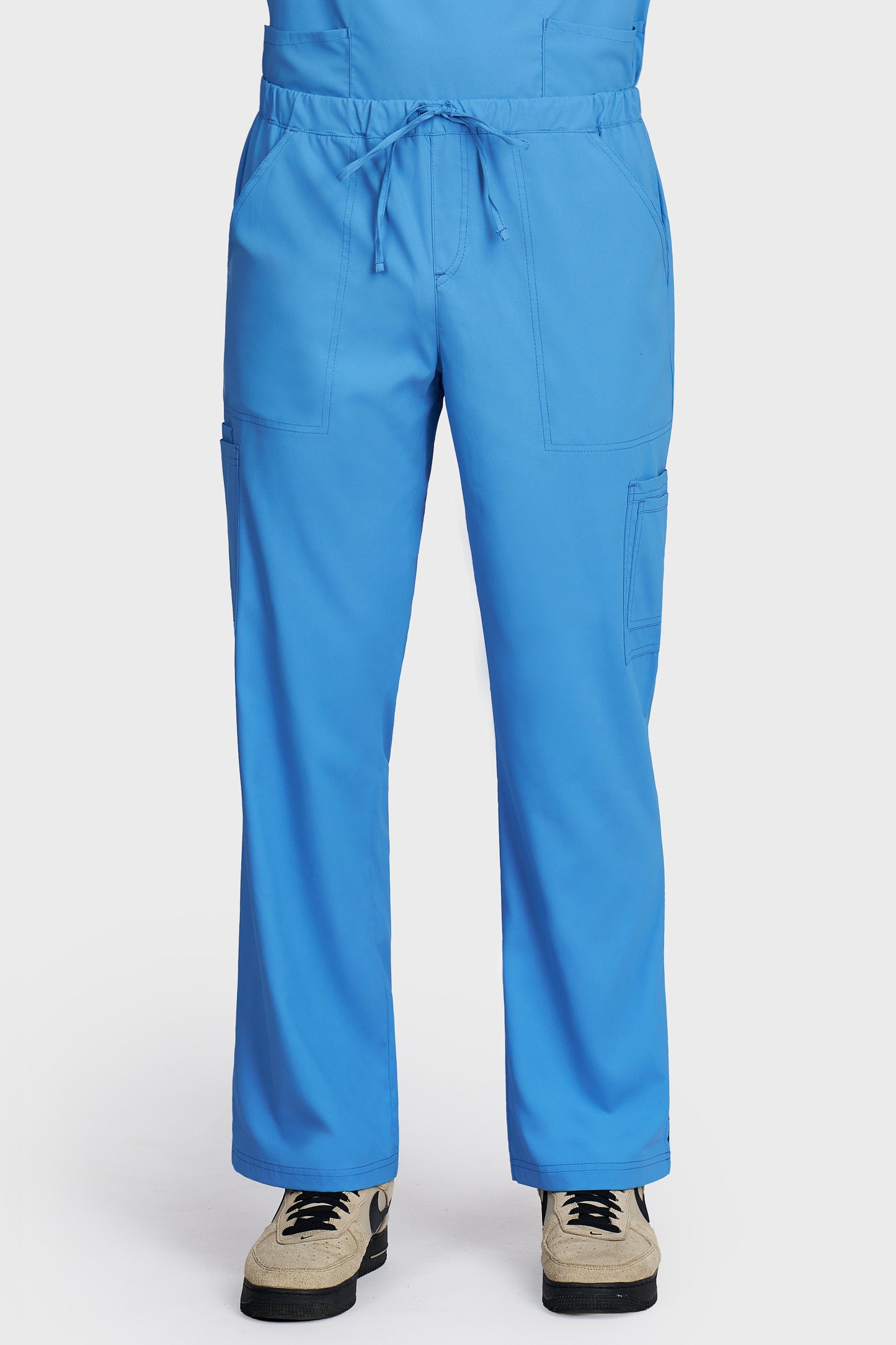 Pantaloni medicali barbati Cargo albastru azur stretch - vedere din fata - AKITEX