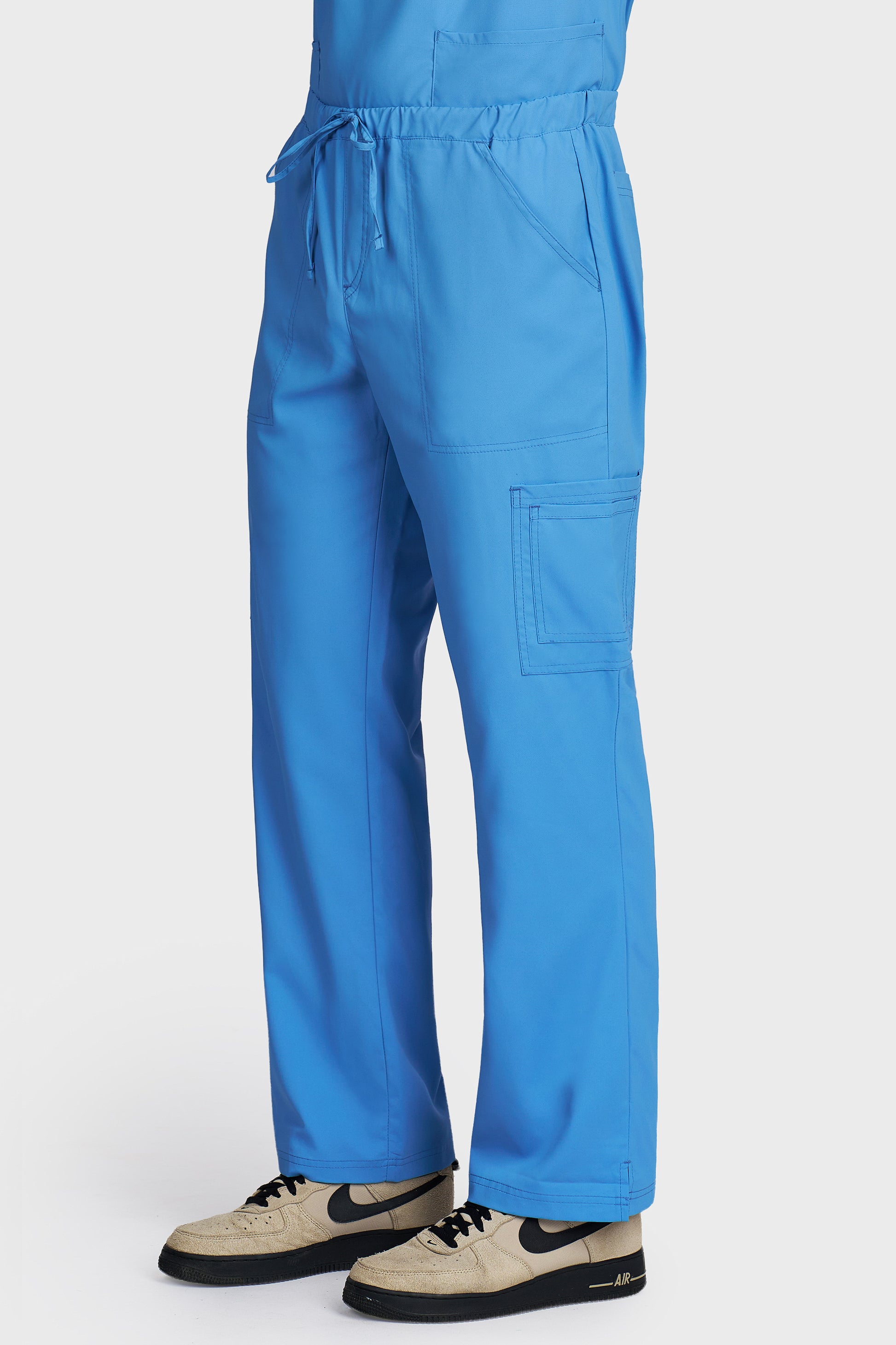 Pantaloni medicali barbati Cargo albastru azur stretch - vedere laterala - AKITEX