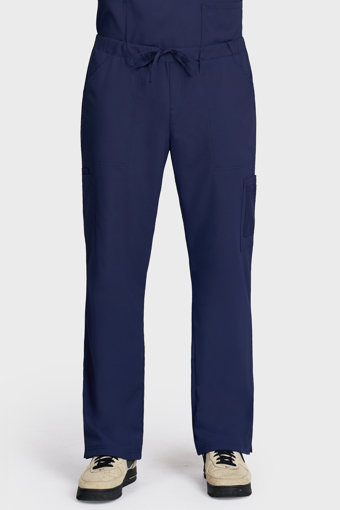Pantaloni medicali barbati Cargo bleumarin stretch - vedere din fata - AKITEX