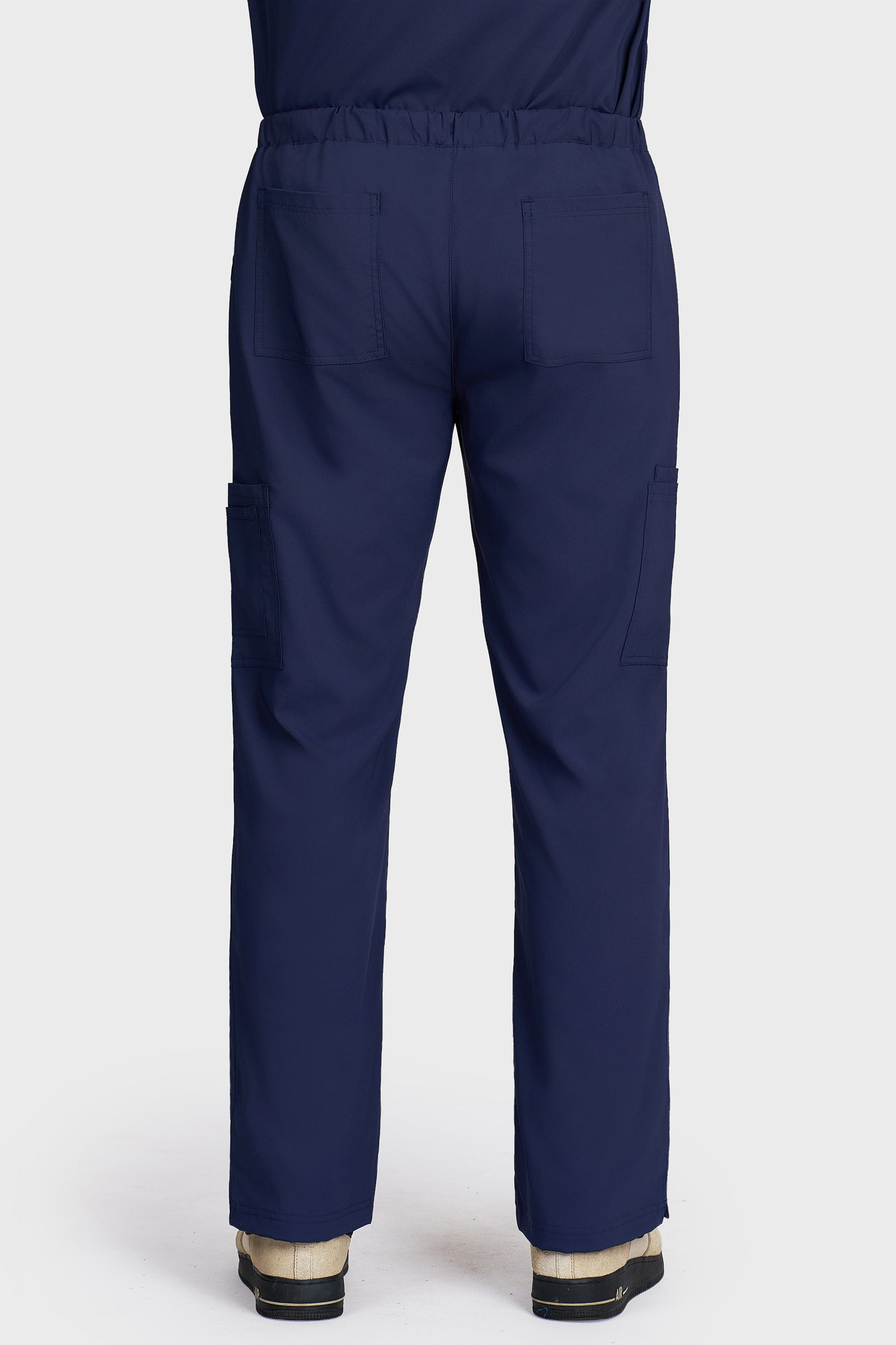 Pantaloni medicali barbati Cargo bleumarin stretch - vedere din spate - AKITEX