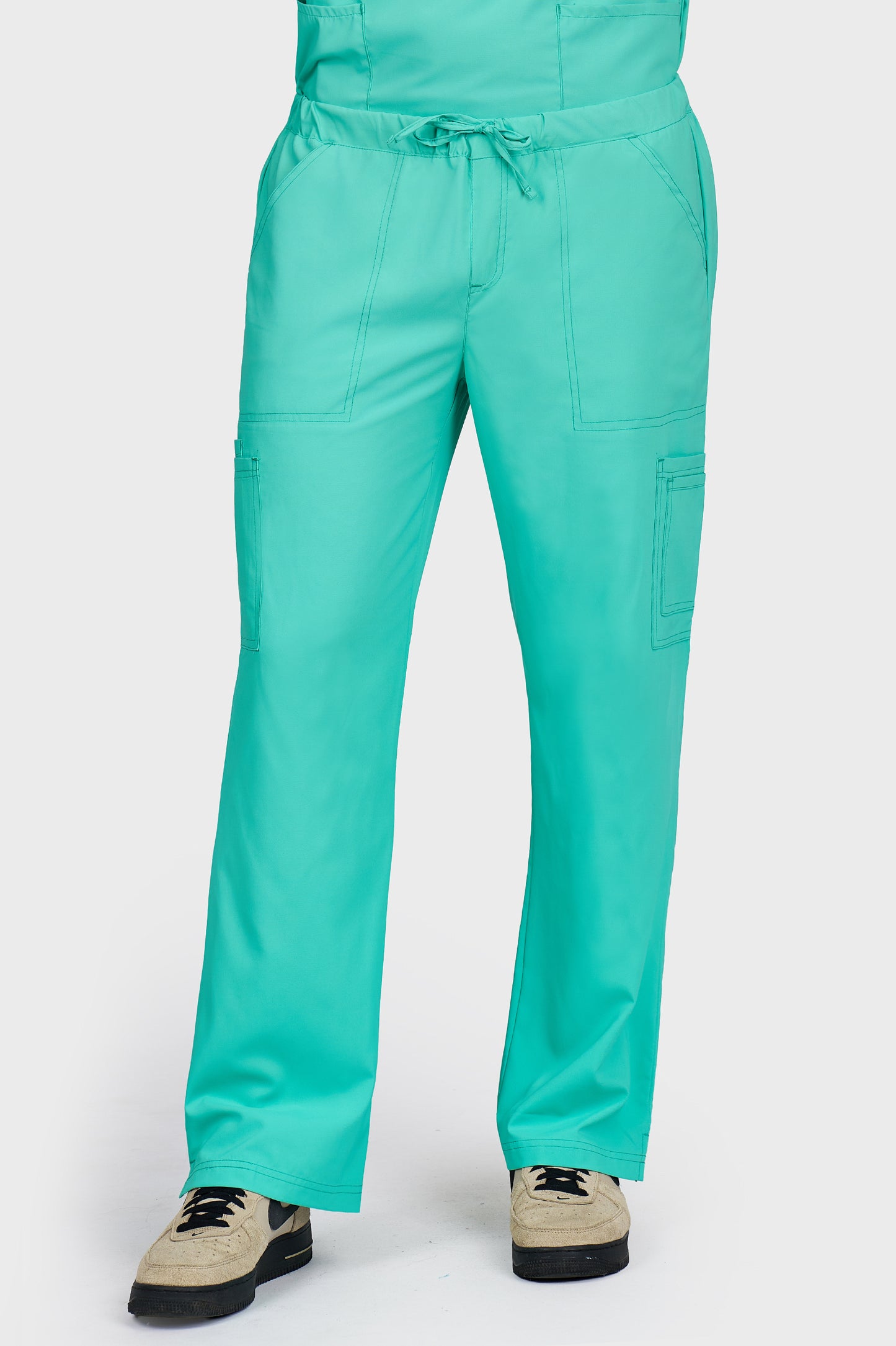 Pantaloni medicali barbati Cargo menta stretch - vedere din fata - AKITEX