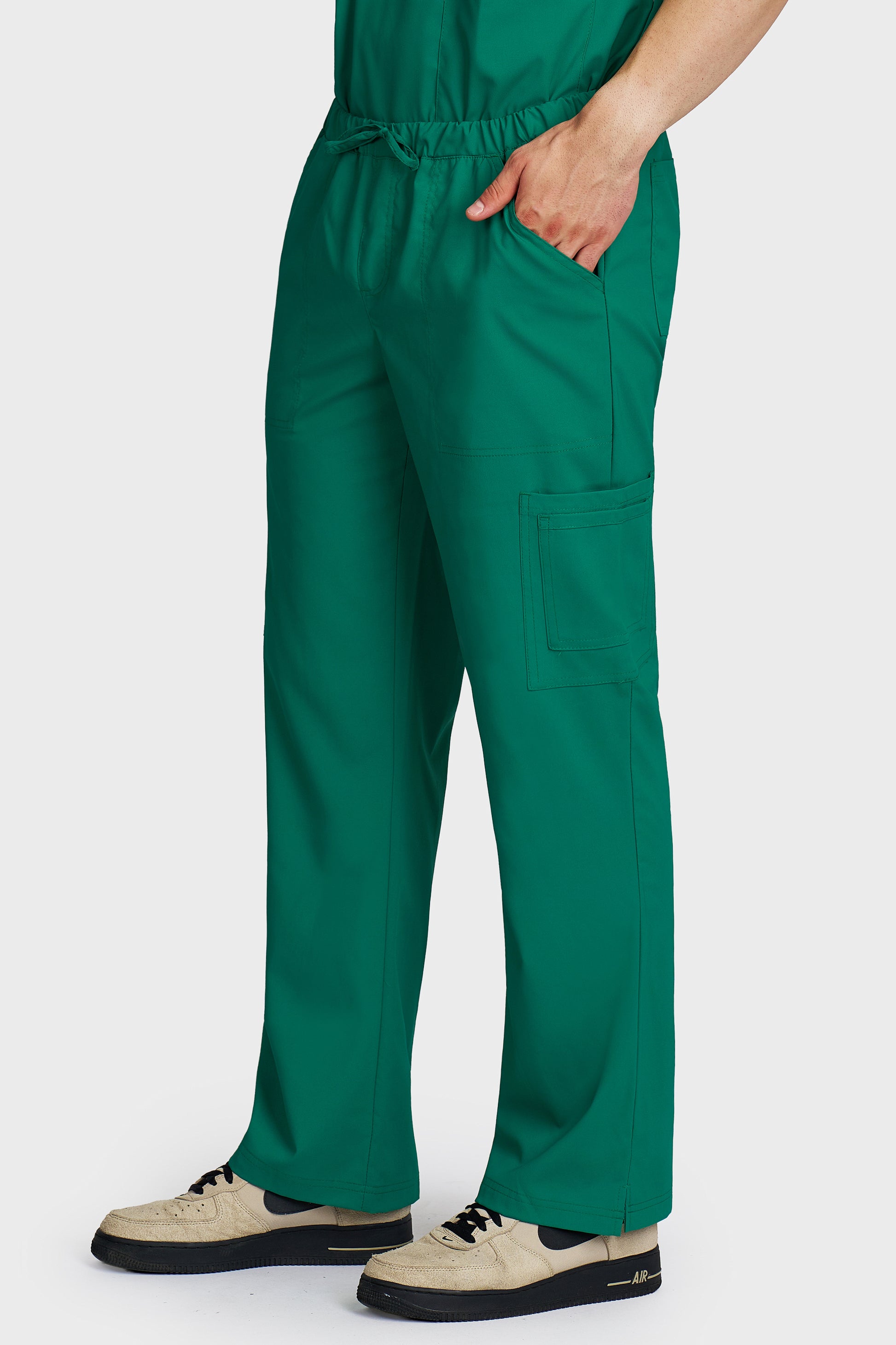 Pantaloni medicali barbati Cargo verde stretch - vedere laterala - AKITEX