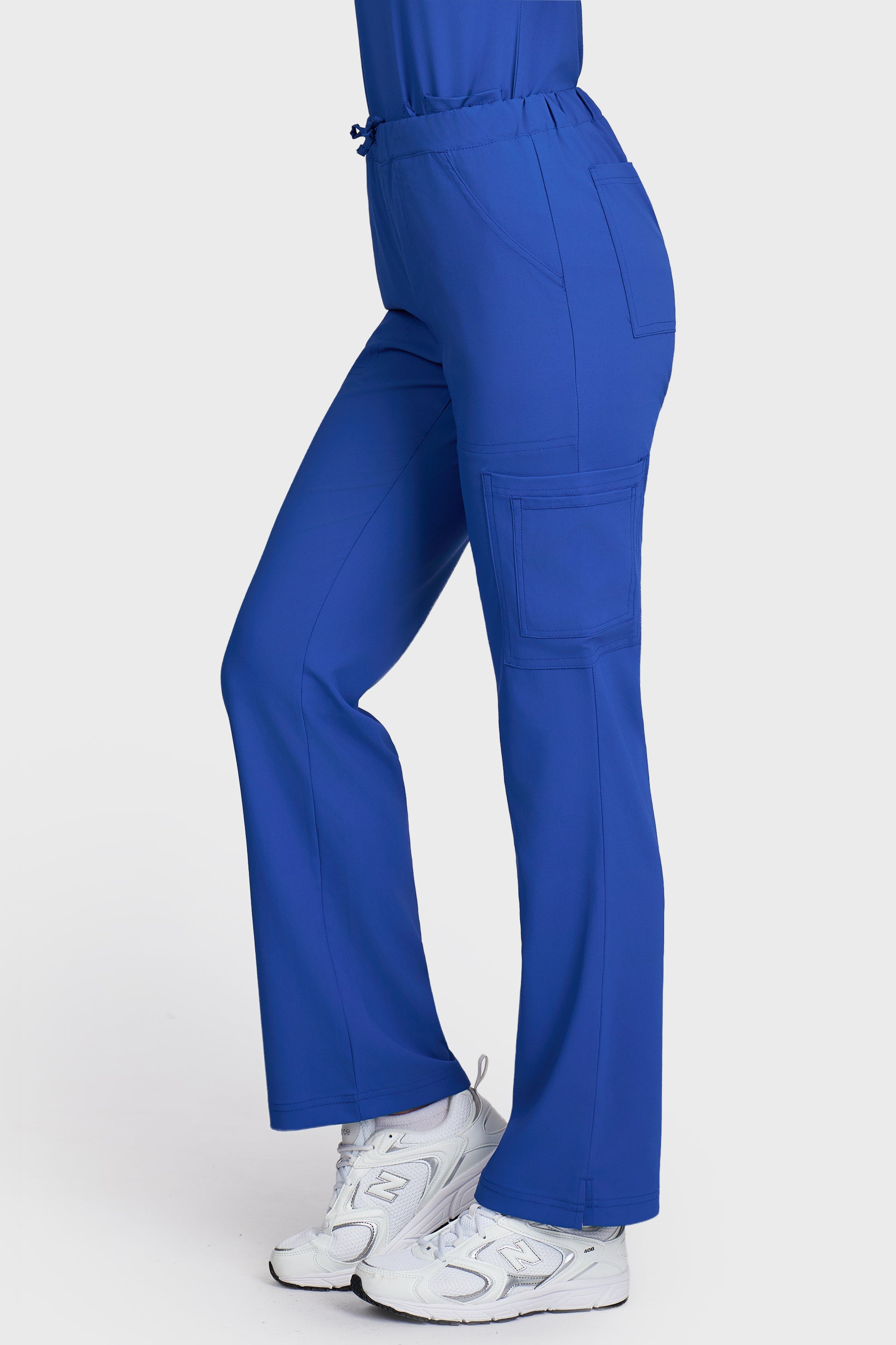 Pantaloni medicali femei Cargo albastru royal stretch - vedere laterala - AKITEX