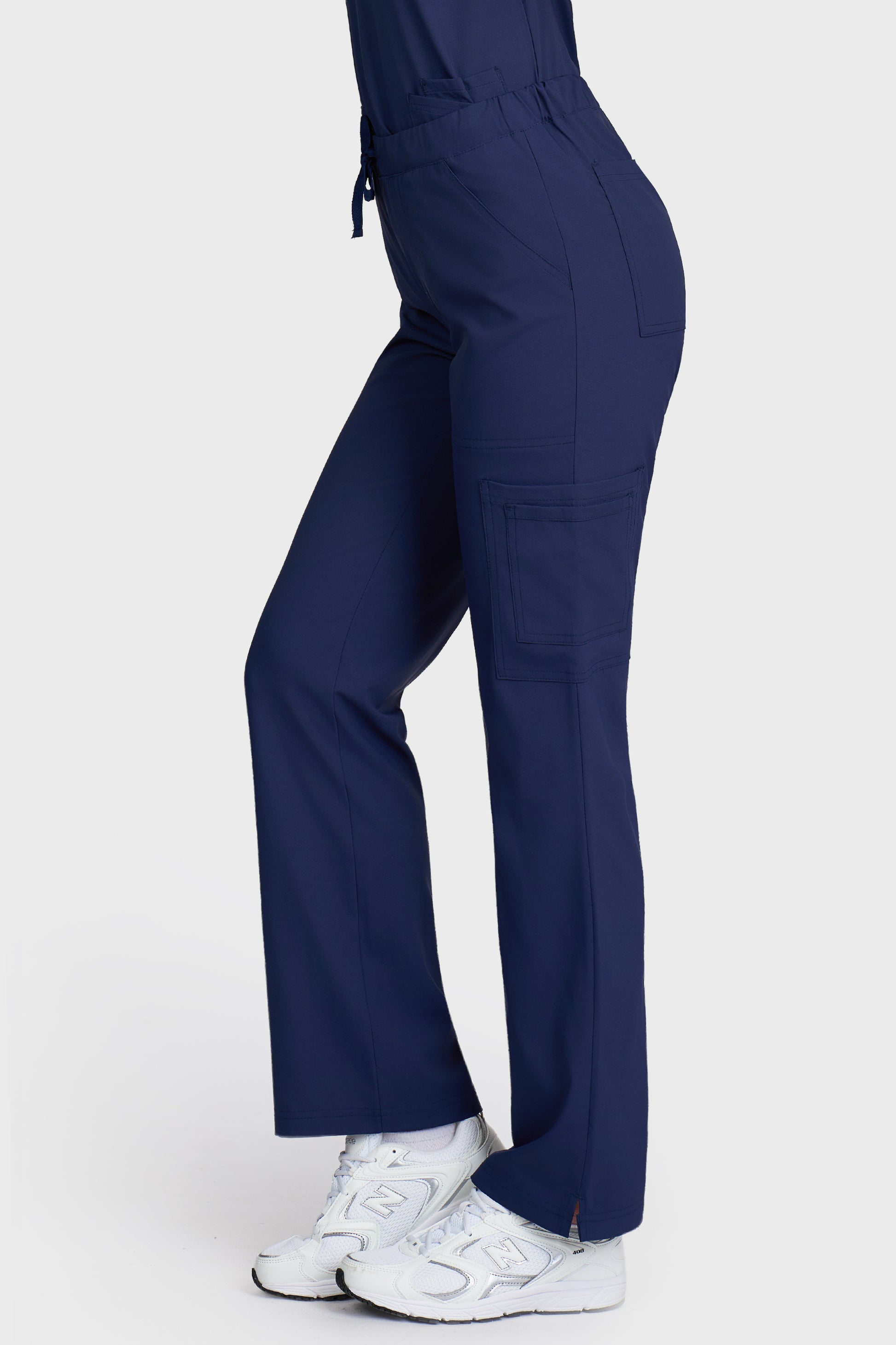 Pantaloni medicali femei Cargo bleumarin stretch - vedere laterala - AKITEX