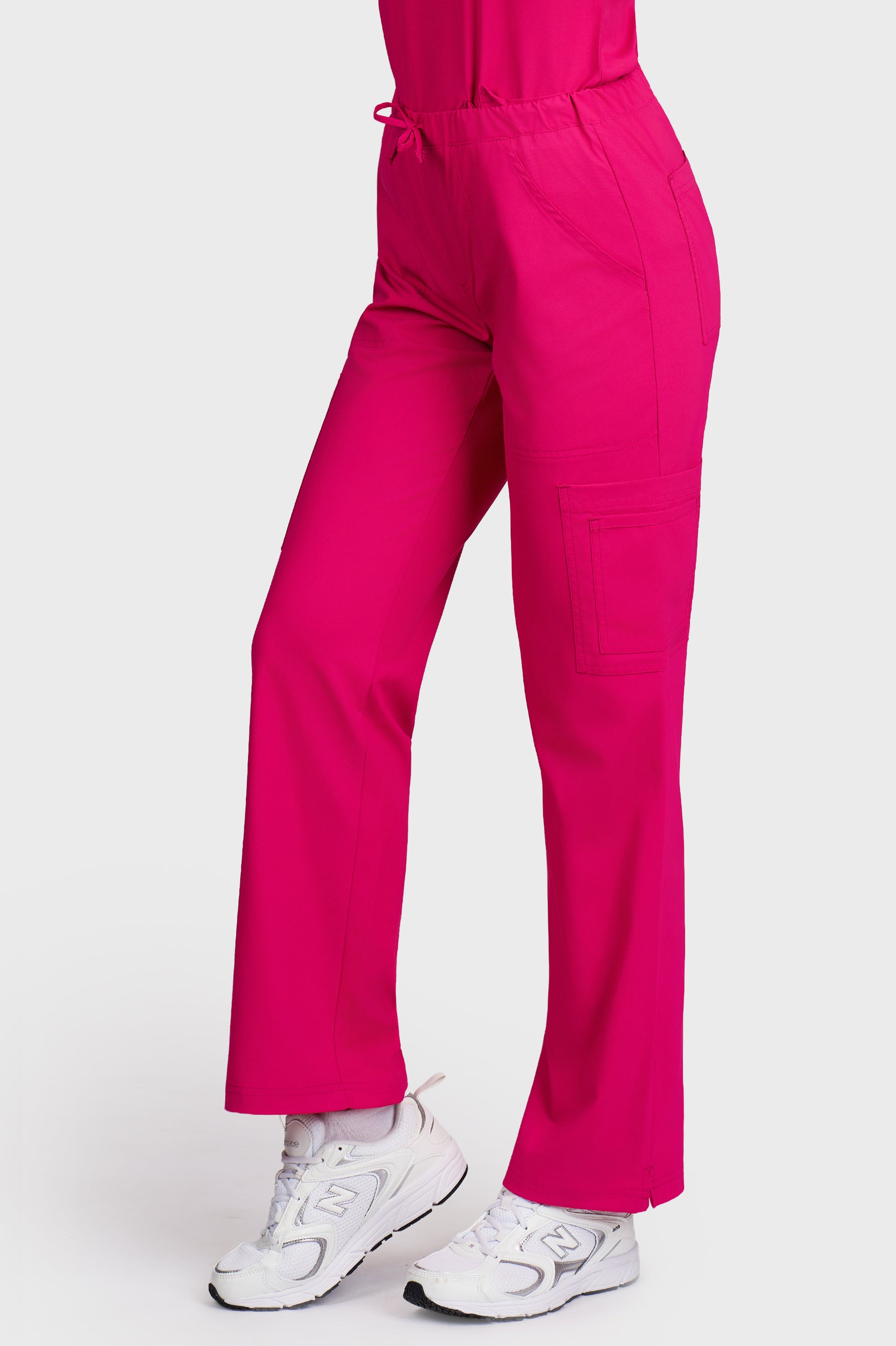 Pantaloni medicali femei Cargo fucsia stretch - vedere laterala - AKITEX