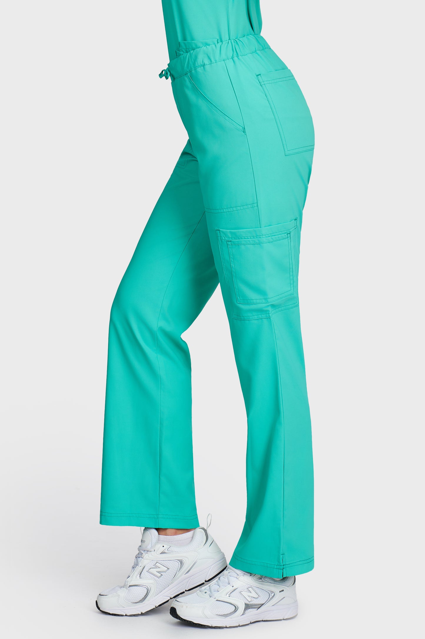 Pantaloni medicali femei Cargo menta stretch - vedere laterala - AKITEX