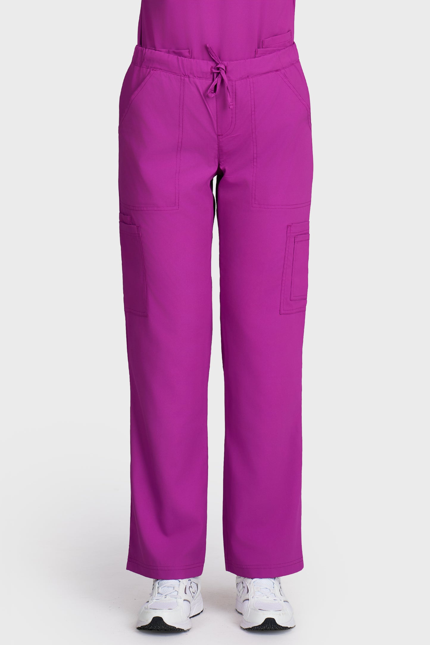 Pantaloni medicali femei Cargo mov stretch - vedere din fata - AKITEX