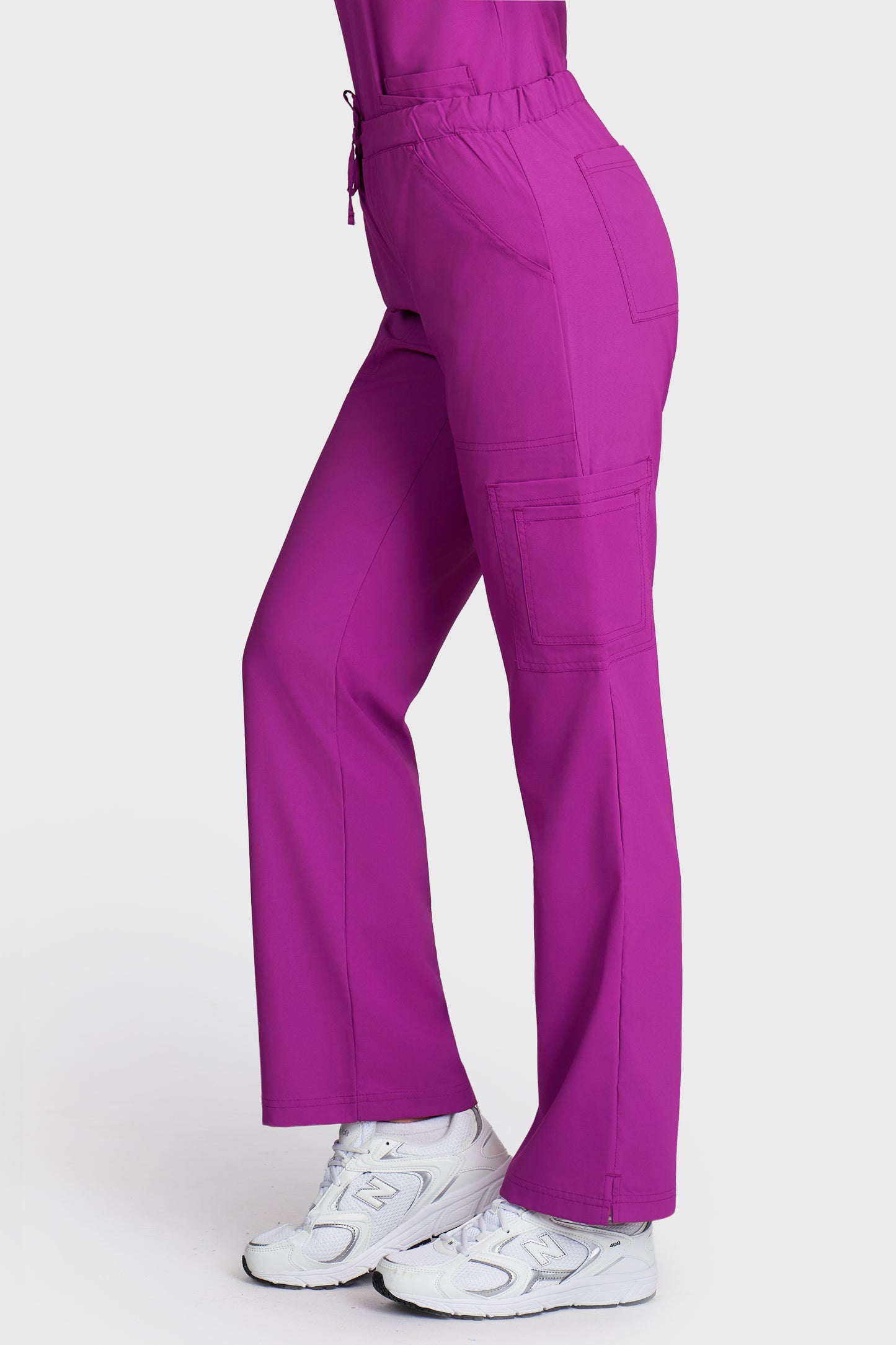 Pantaloni medicali femei Cargo mov stretch - vedere laterala - AKITEX