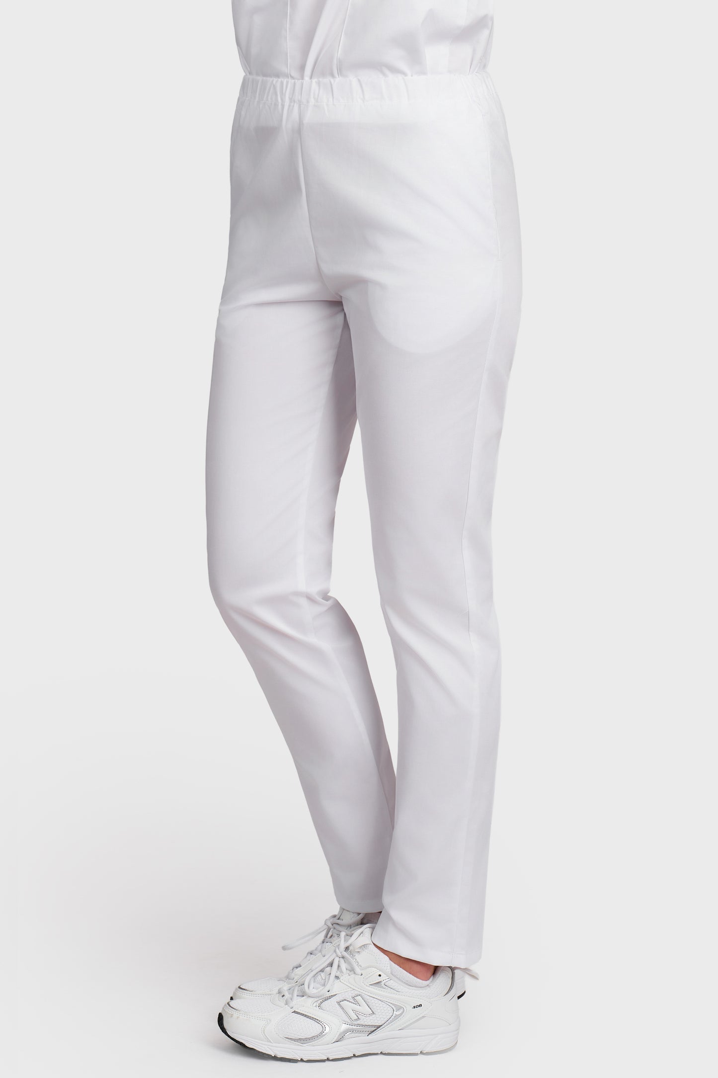 Pantaloni medicali femei cu elastic alb - vedere laterala - AKITEX