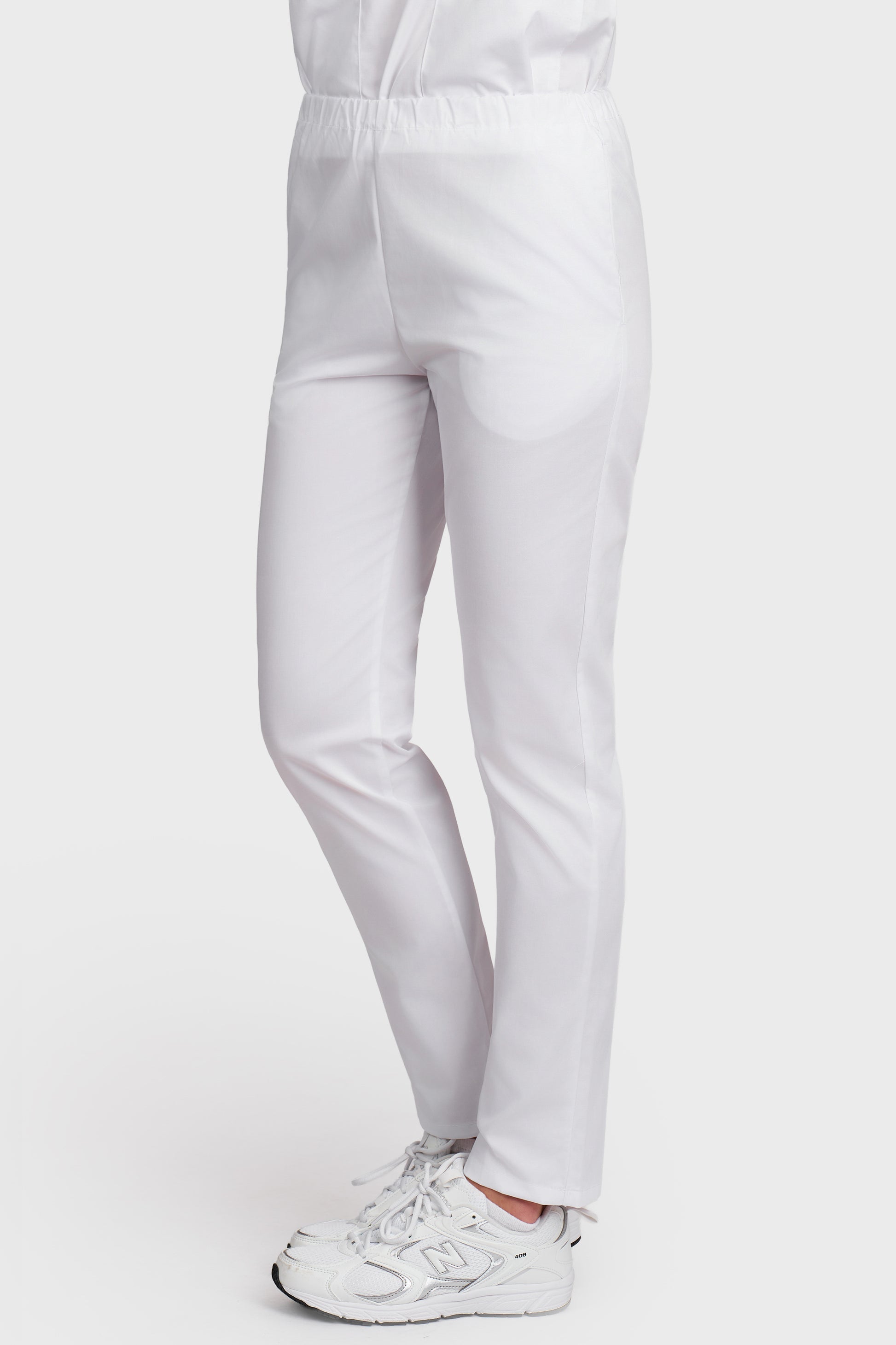 Pantaloni medicali femei cu elastic alb - vedere laterala - AKITEX