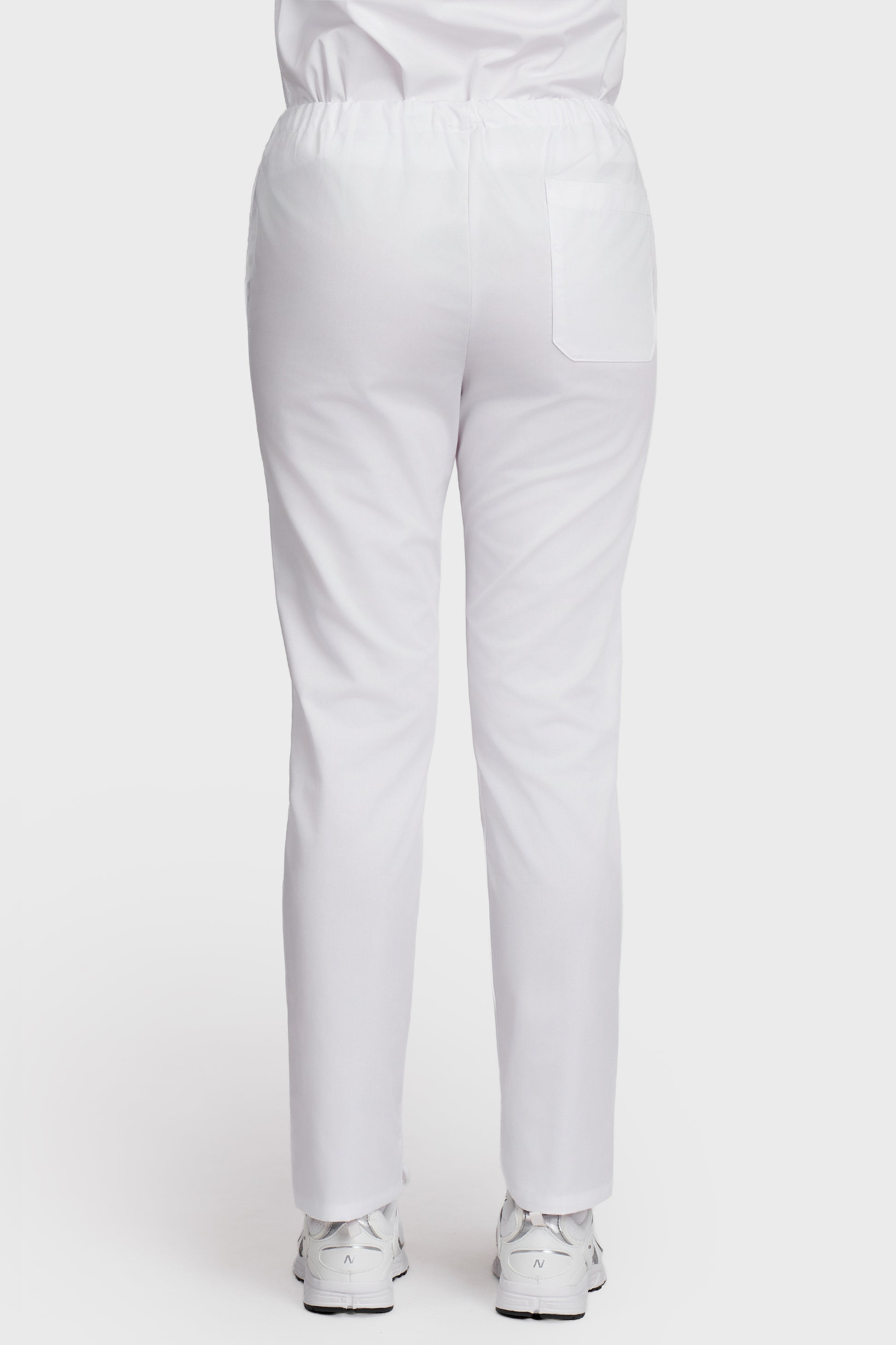 Pantaloni medicali femei cu elastic alb - vedere din spate - AKITEX