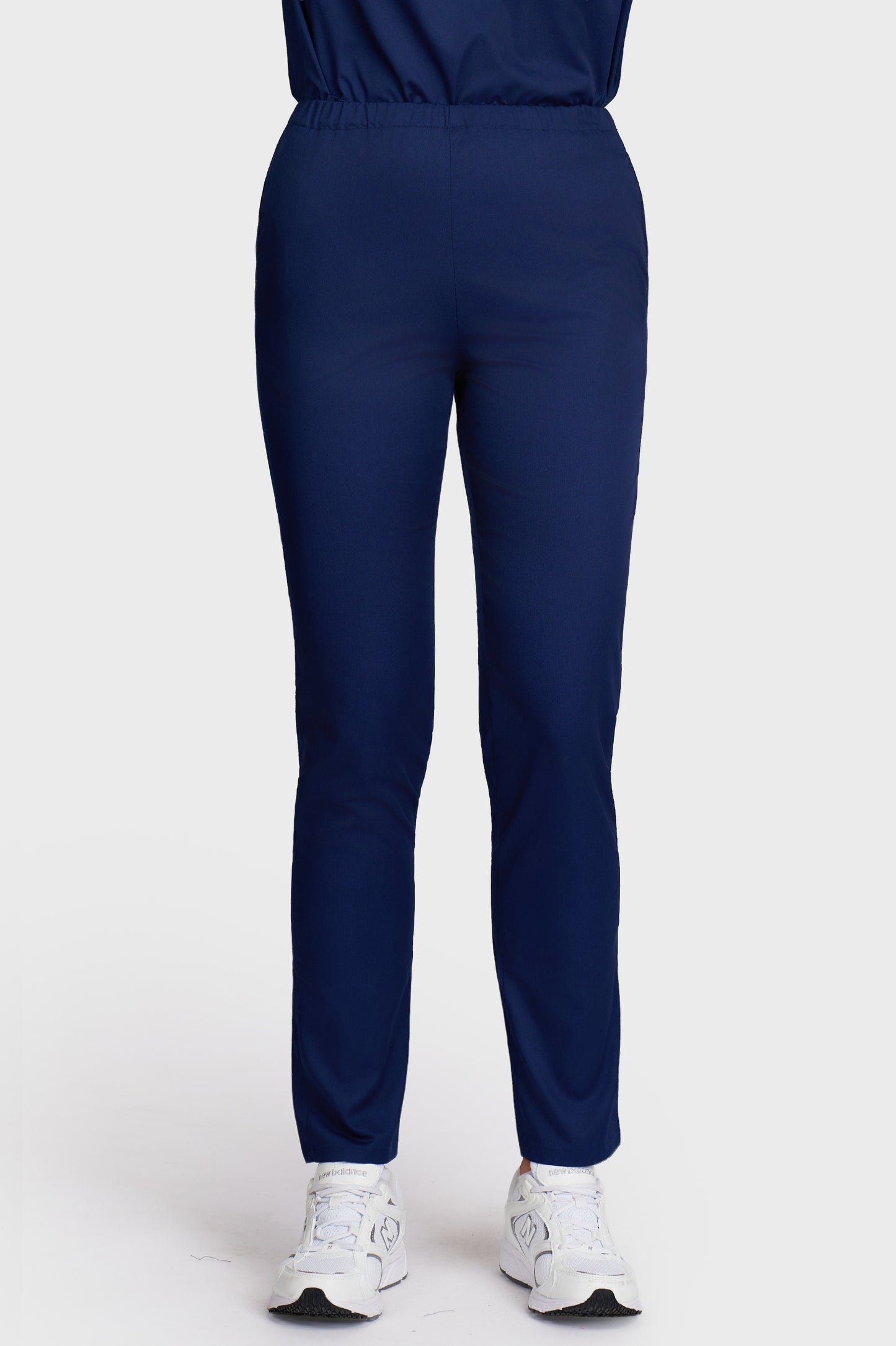Pantaloni medicali femei cu elastic bleumarin - vedere din fata - AKITEX