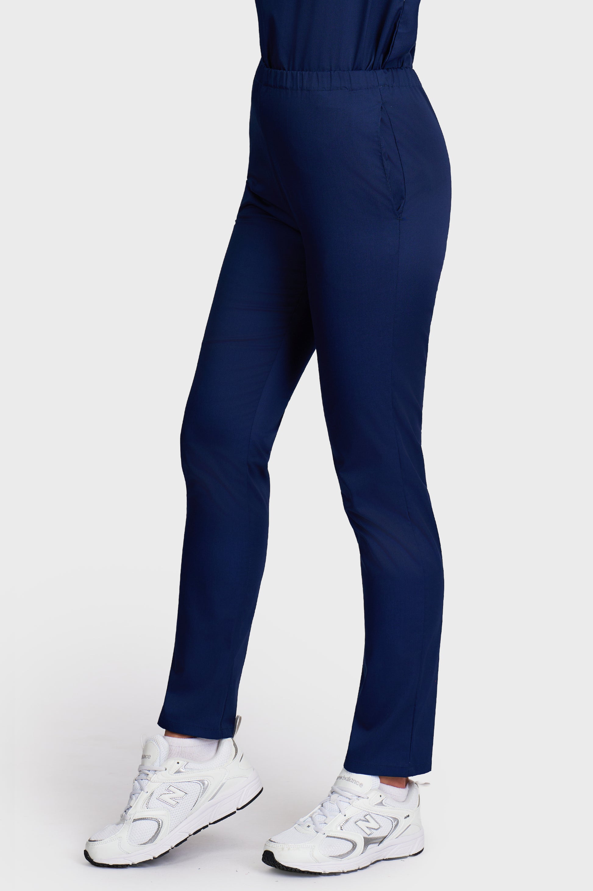 Pantaloni medicali femei cu elastic bleumarin - vedere laterala - AKITEX