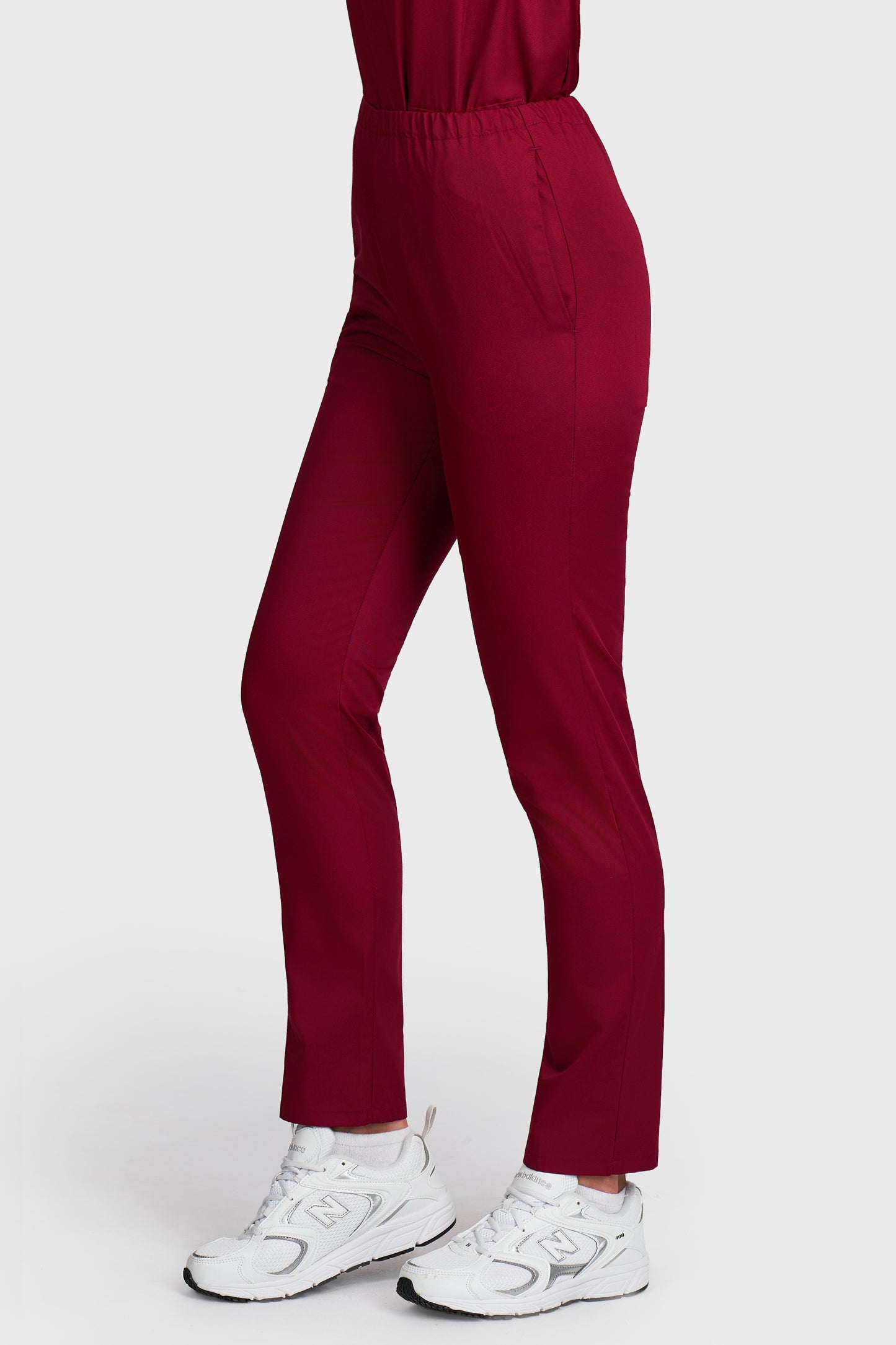 Pantaloni medicali femei cu elastic bordo - vedere laterala - AKITEX