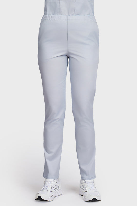 Pantaloni medicali femei cu elastic gri - vedere din fata - AKITEX