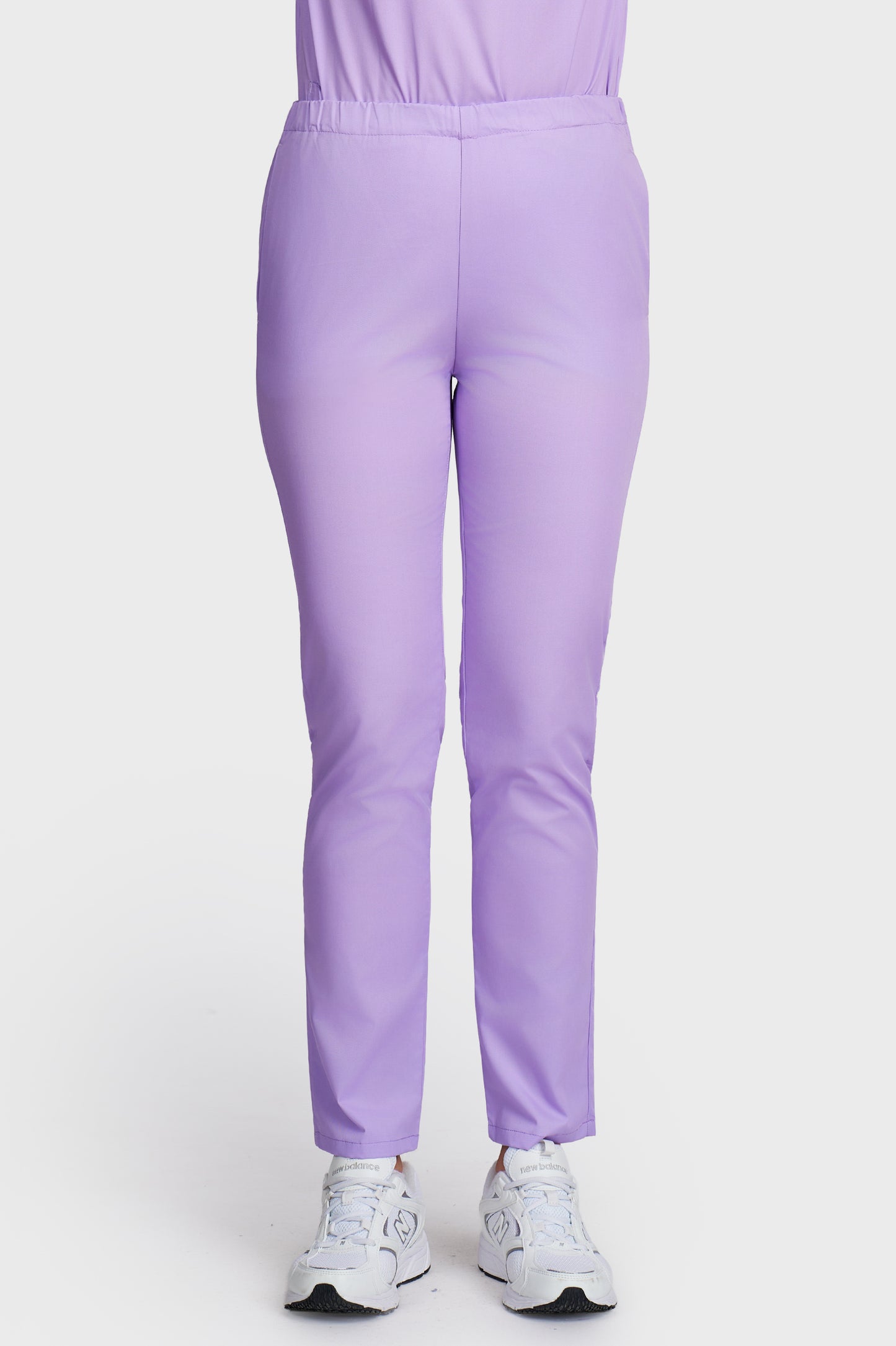 Pantaloni medicali femei cu elastic lila - vedere din fata - AKITEX