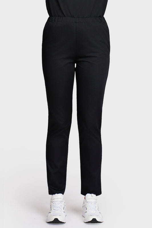 Pantaloni medicali femei cu elastic negru - vedere din fata - AKITEX