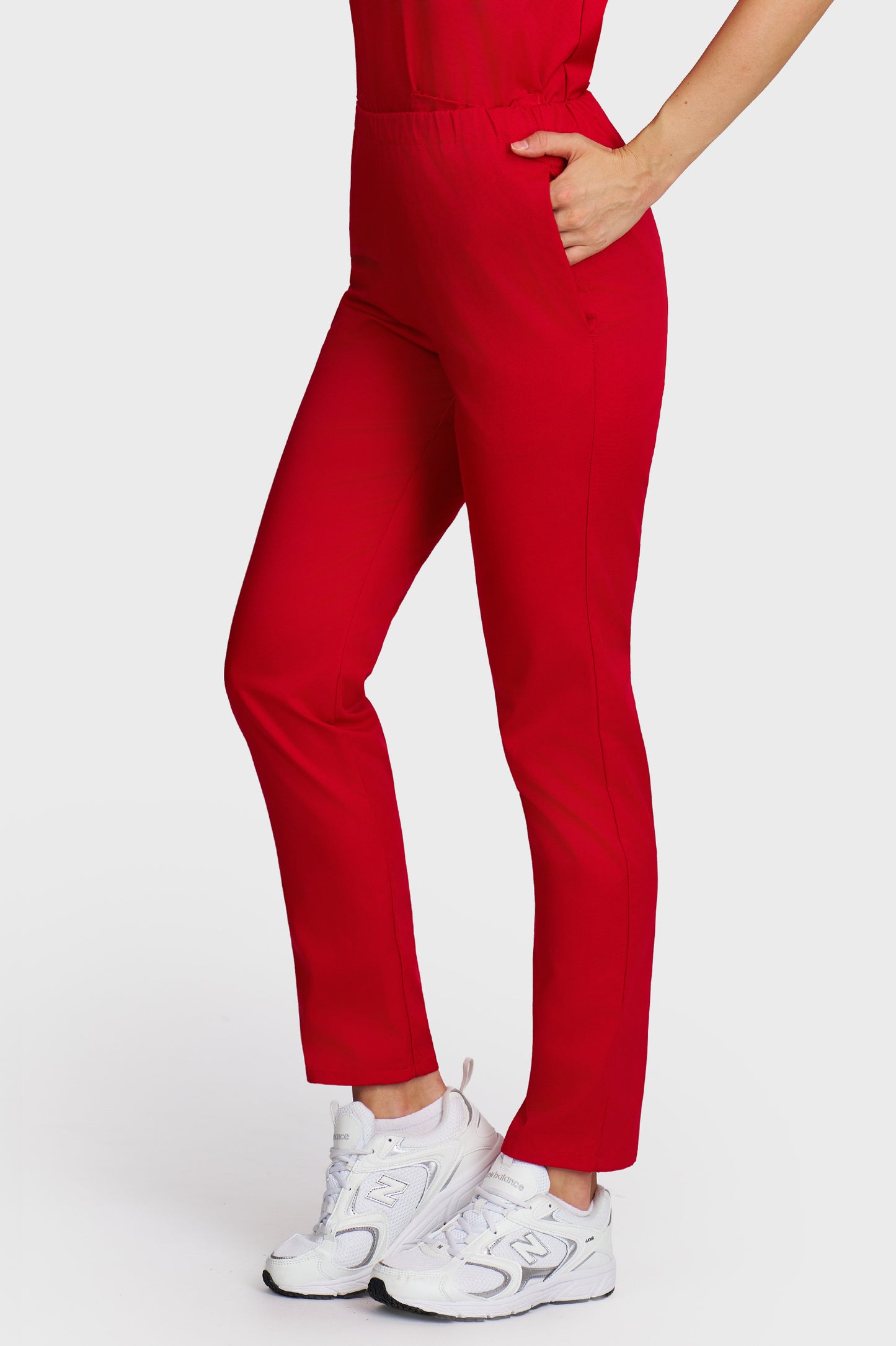 Pantaloni medicali femei cu elastic rosu - vedere laterala - AKITEX