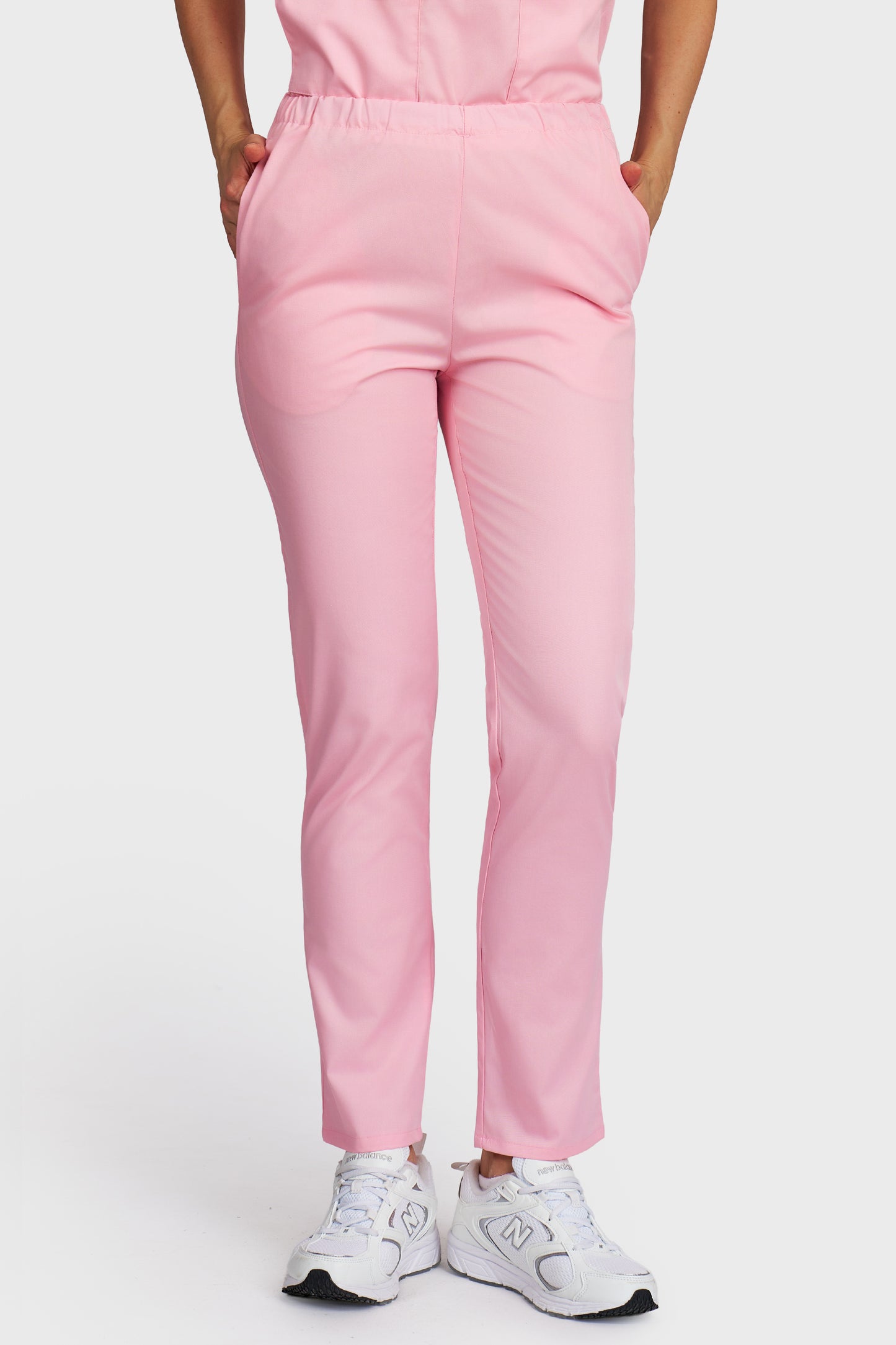 Pantaloni medicali femei cu elastic roz - vedere din fata - AKITEX
