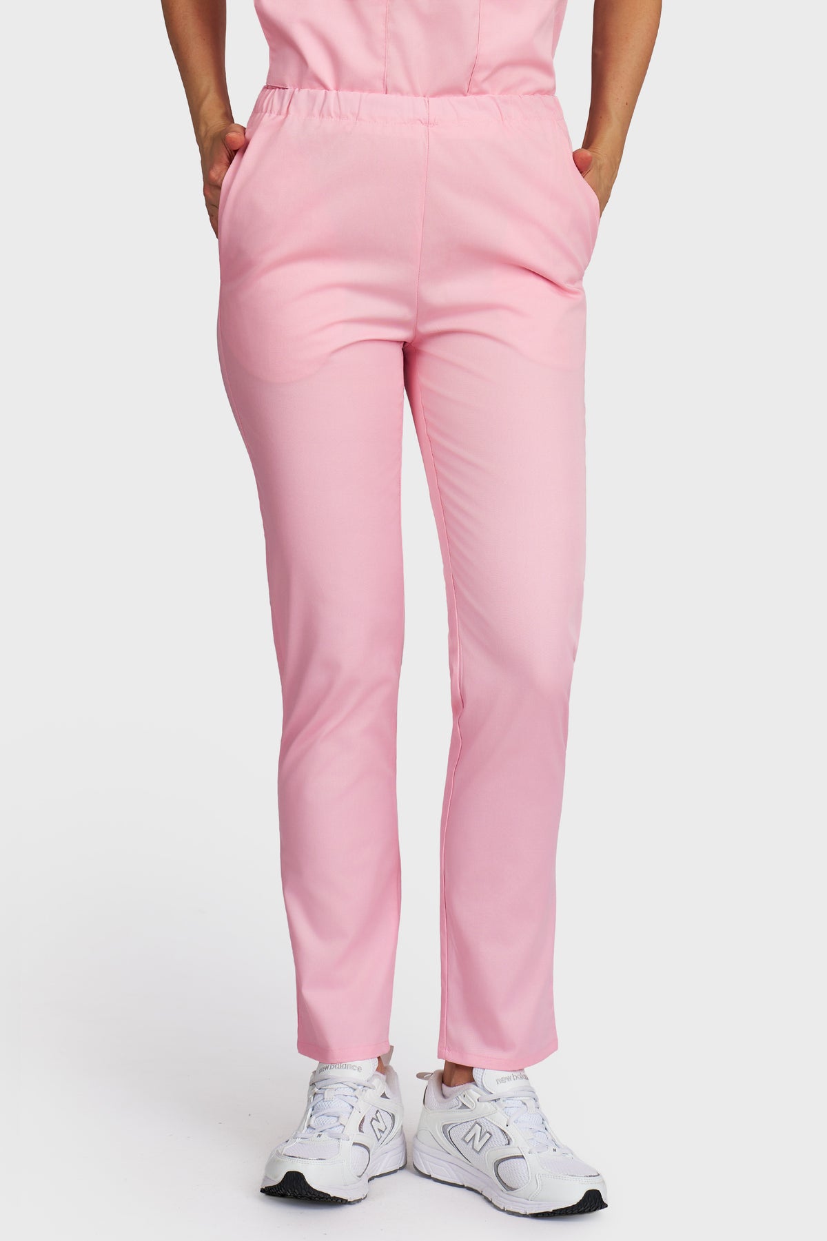 Pantaloni medicali femei cu elastic roz - vedere din fata - AKITEX