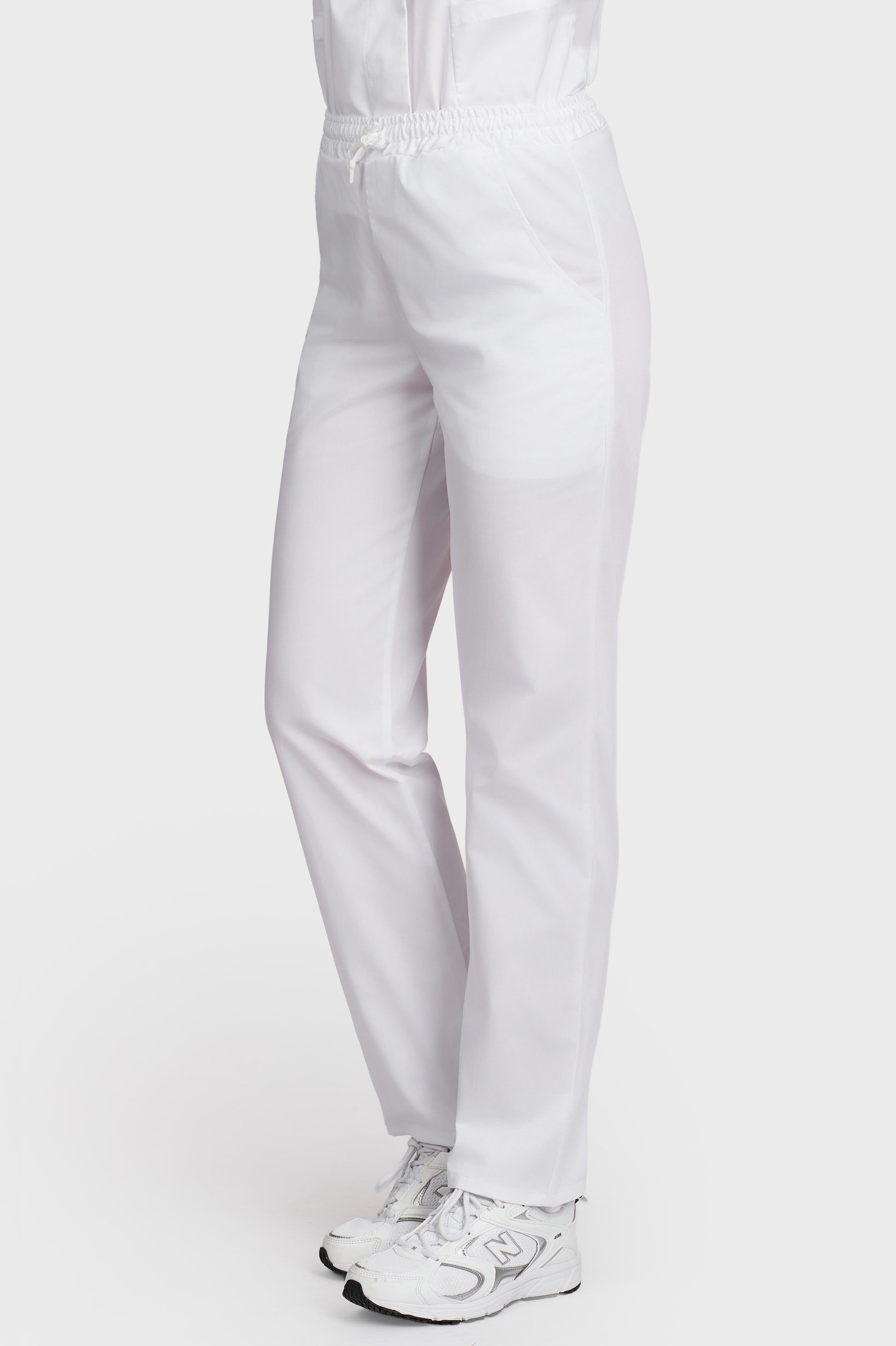 Pantaloni medicali femei cu elastic si snur alb - vedere laterala - AKITEX