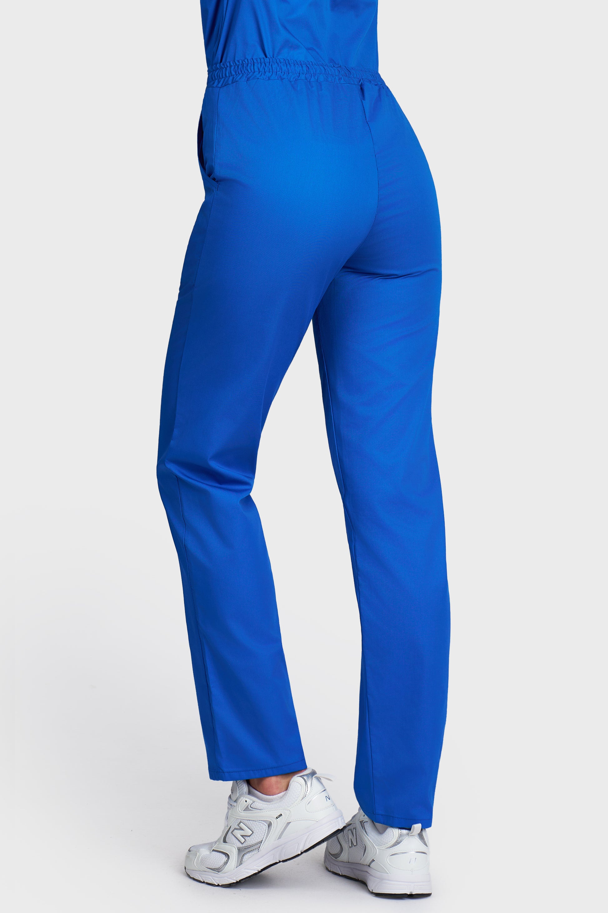 Pantaloni medicali femei cu elastic si snur albastru royal - vedere din spate - AKITEX