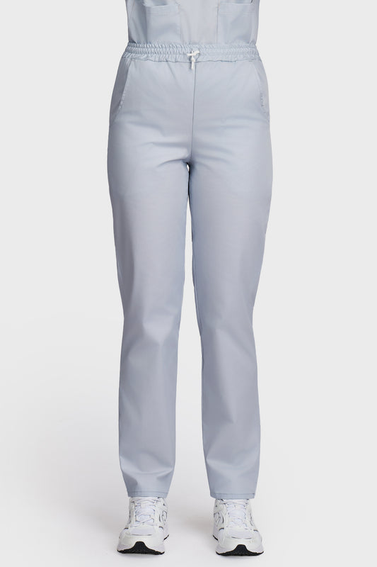 Pantaloni medicali femei cu elastic si snur gri - vedere din fata - AKITEX